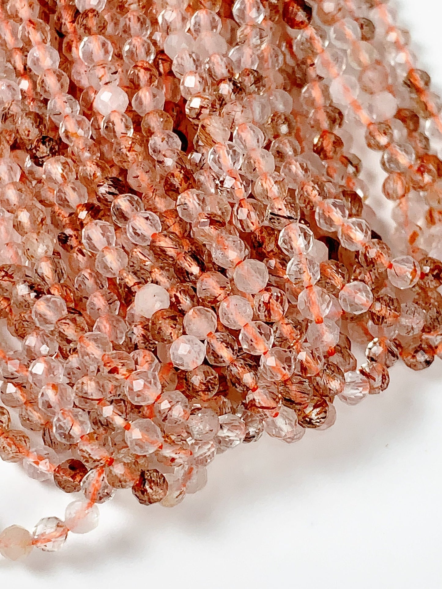 Faceted Copper Rutilated Quartz Beads: Natural Titanium, 2mm 3mm 4mm, 15.5" Strand