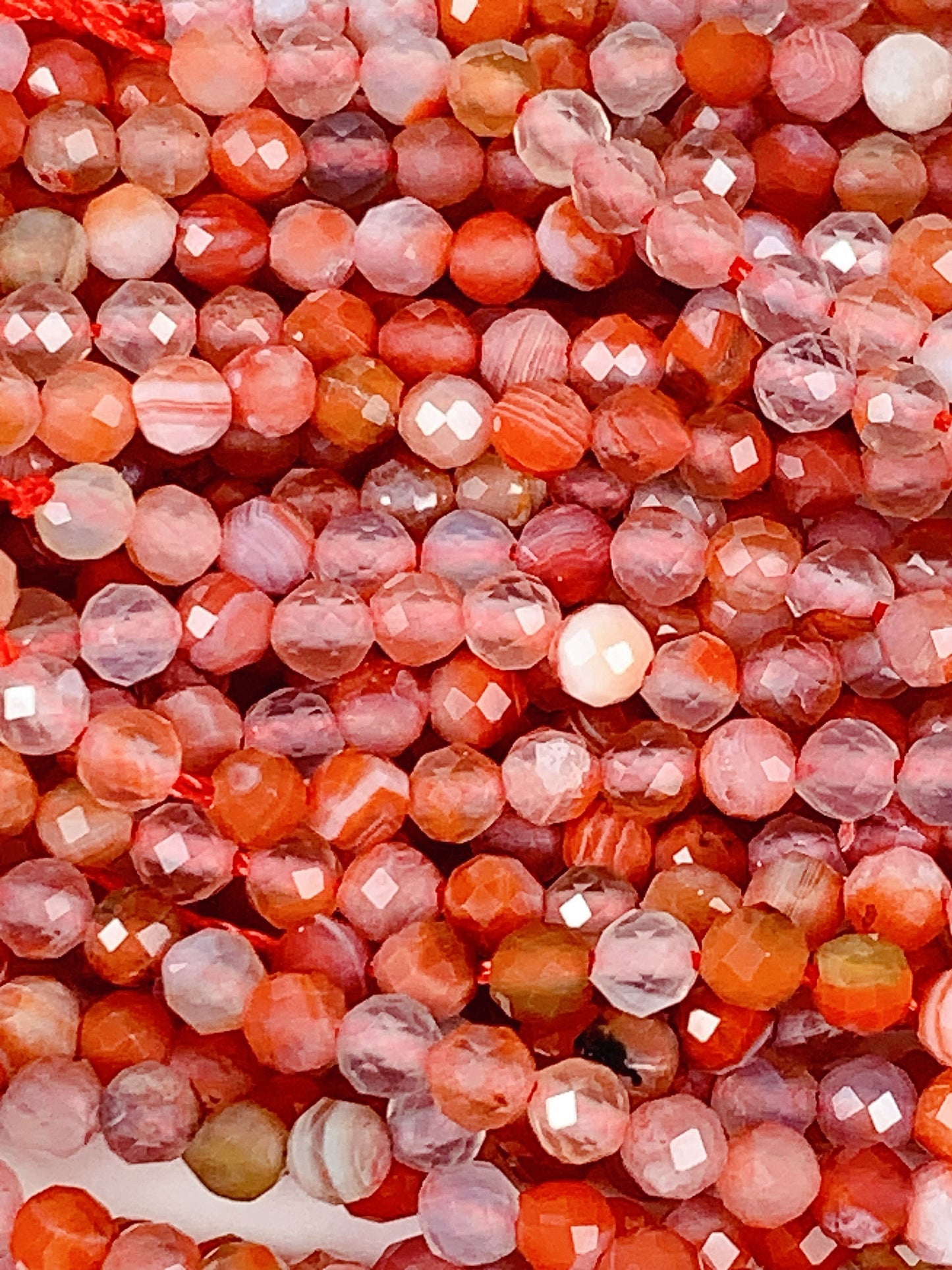 AAA Red Stripe Agate Faceted Round Beads: Natural Gemstone Strand