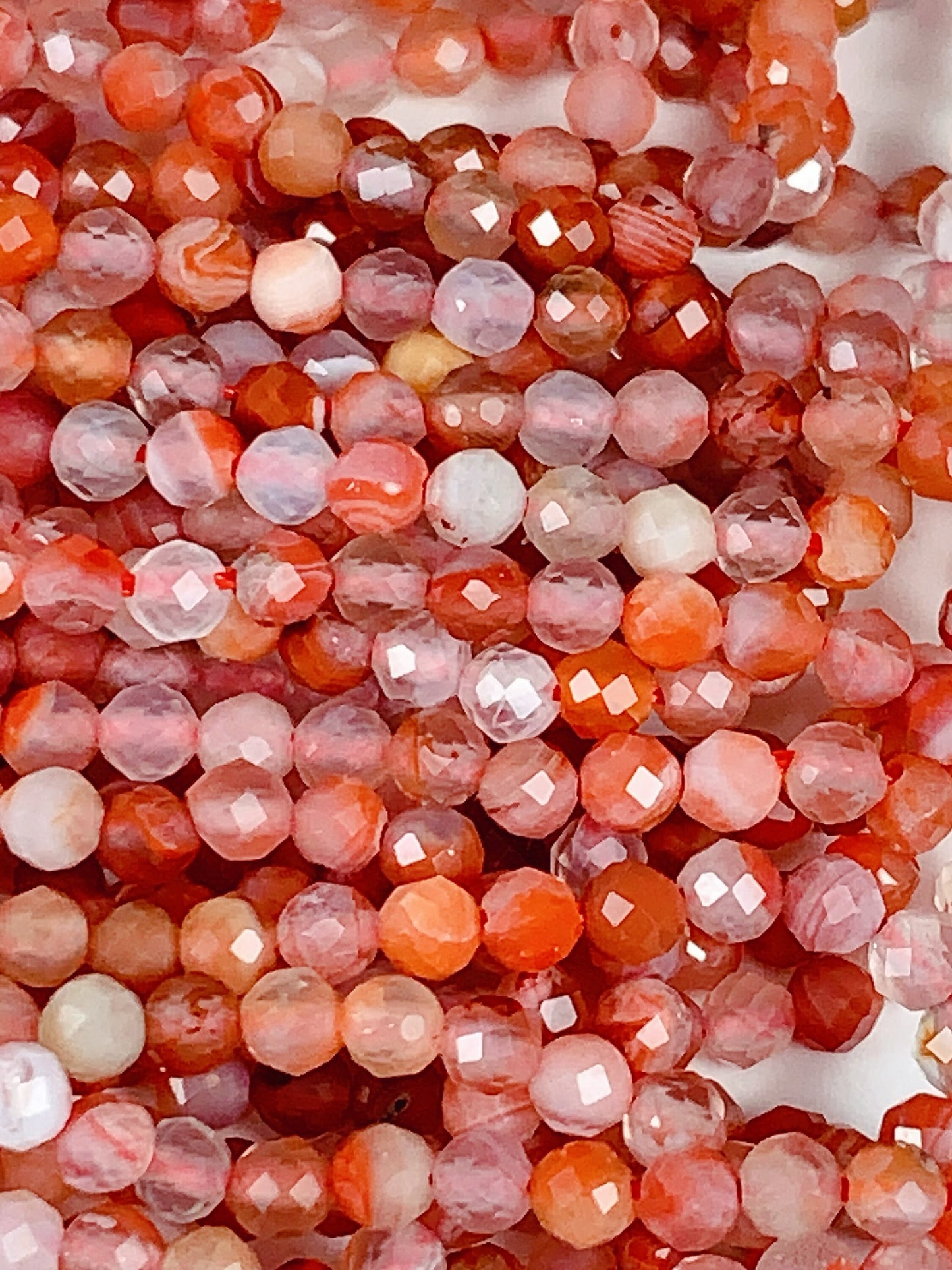 AAA Red Stripe Agate Faceted Round Beads: Natural Gemstone Strand