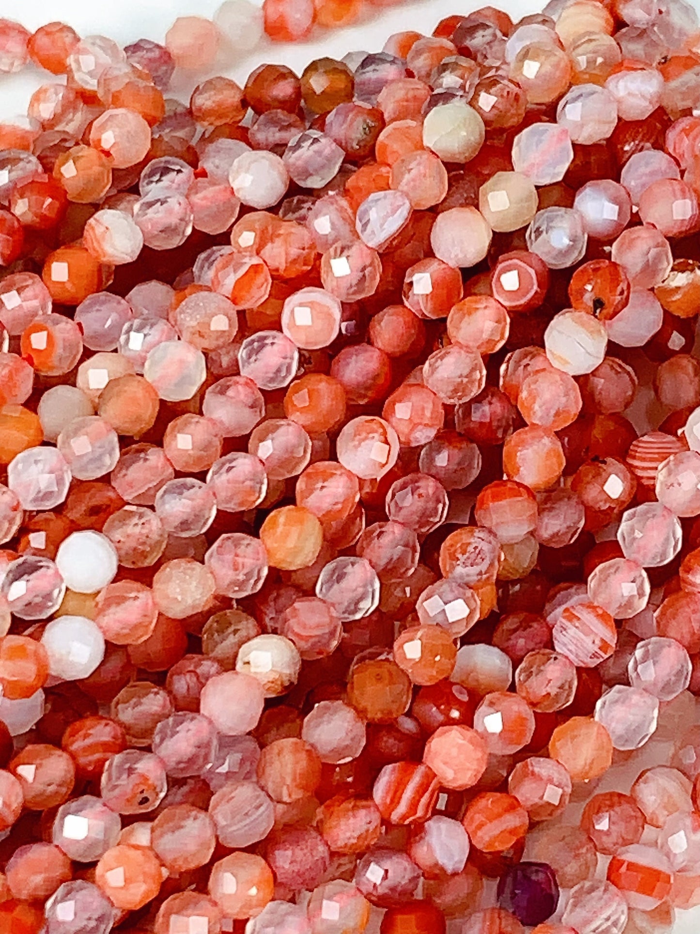 AAA Red Stripe Agate Faceted Round Beads: Natural Gemstone Strand