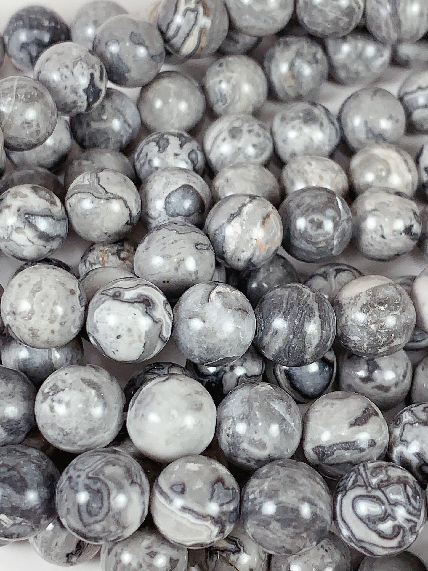 Gray Map Stone Jasper Smooth Round Beads: Natural  Strand 15.5" 4mm 6mm 8mm 10mm 12mm 14mm 16mm