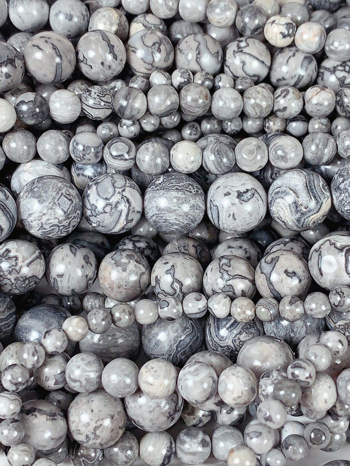 Gray Map Stone Jasper Smooth Round Beads: Natural  Strand 15.5" 4mm 6mm 8mm 10mm 12mm 14mm 16mm