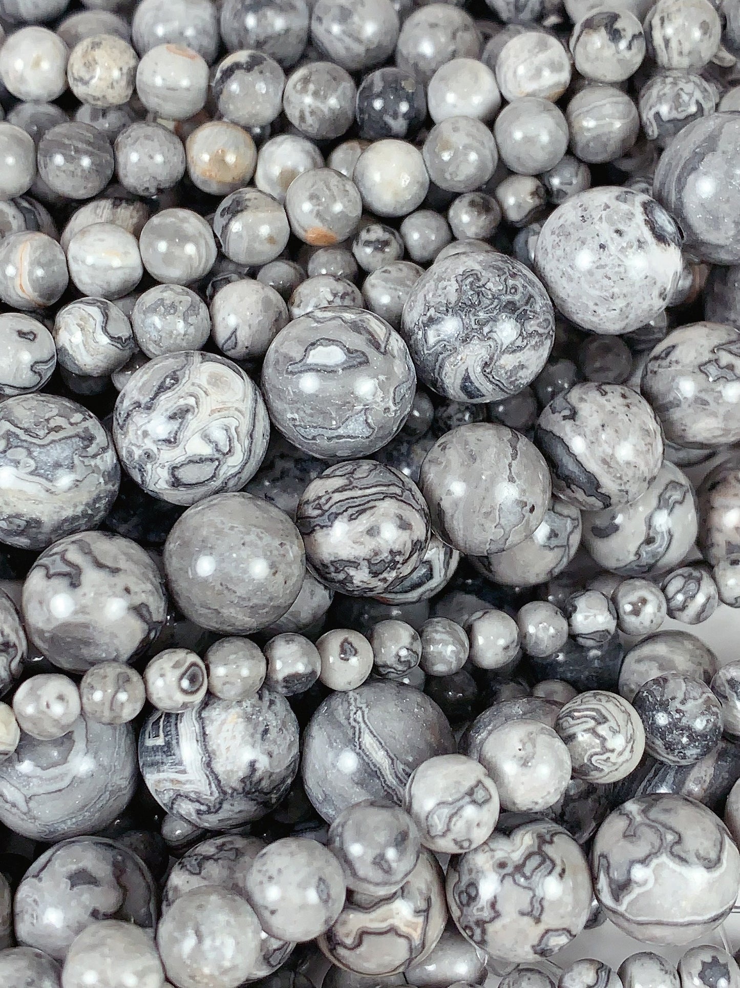 Gray Map Stone Jasper Smooth Round Beads: Natural  Strand 15.5" 4mm 6mm 8mm 10mm 12mm 14mm 16mm