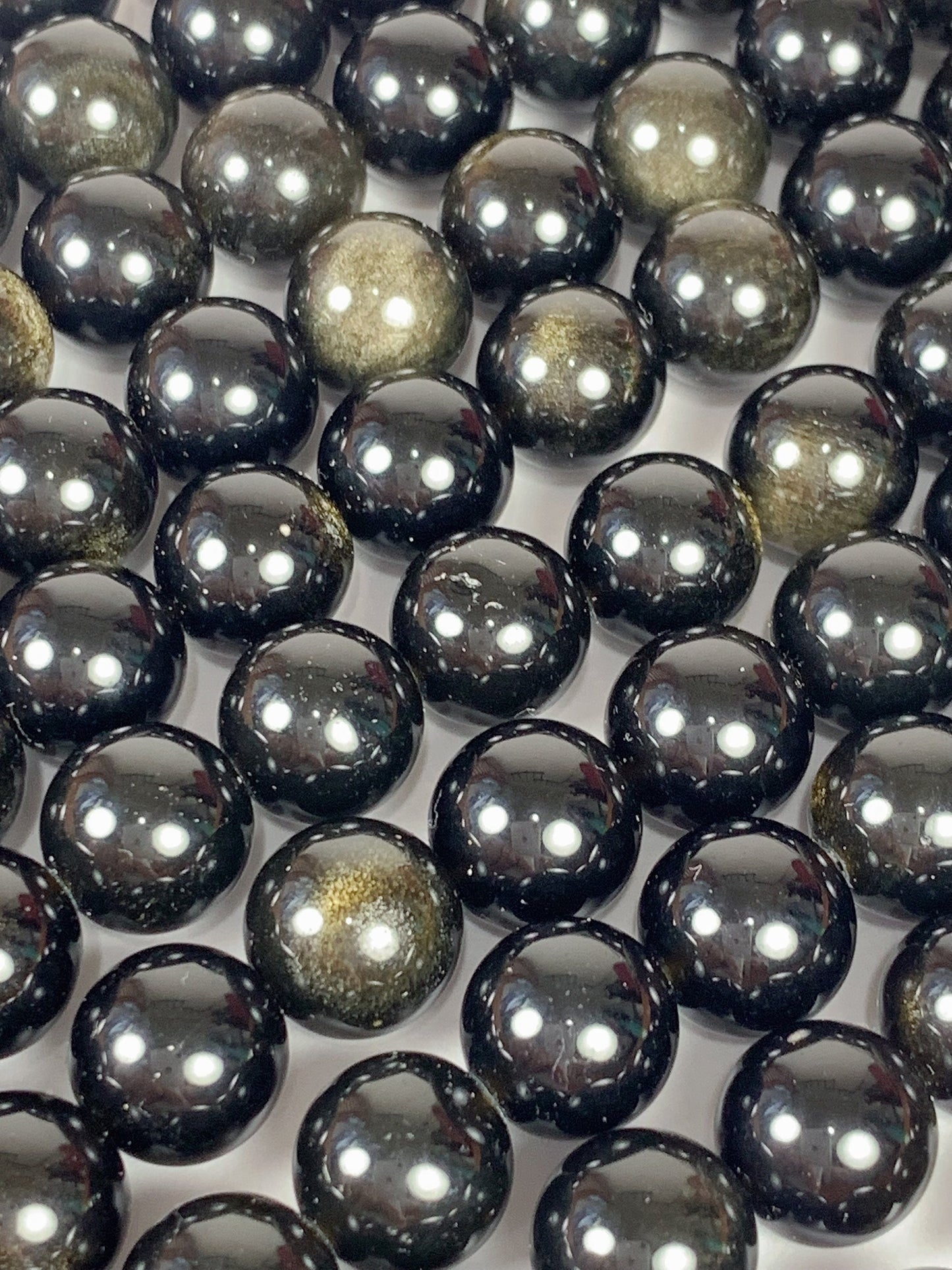 AAA Golden Obsidian Beads: Natural Black & Gold Round Gemstone Strand