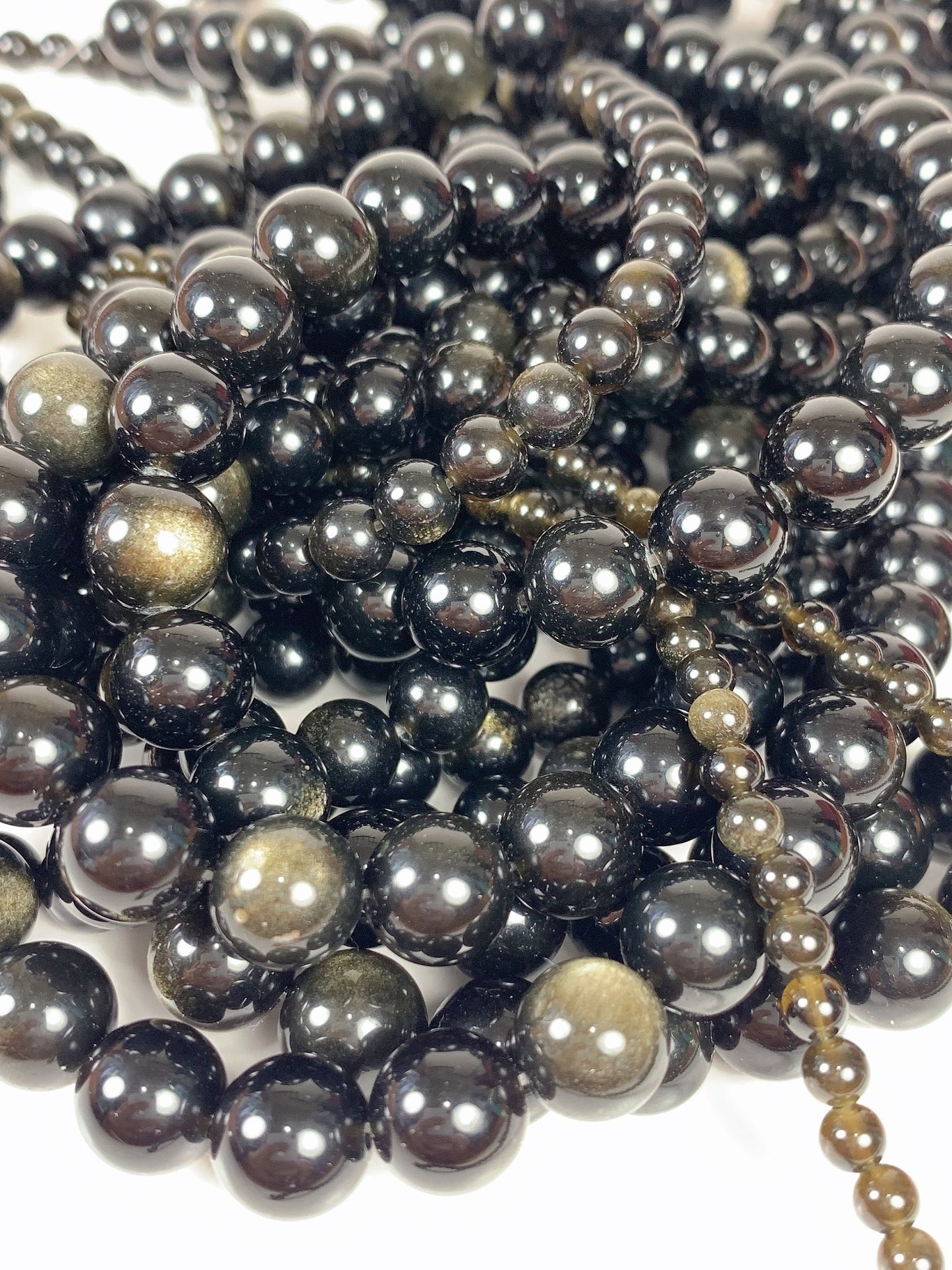 AAA Golden Obsidian Beads: Natural Black & Gold Round Gemstone Strand