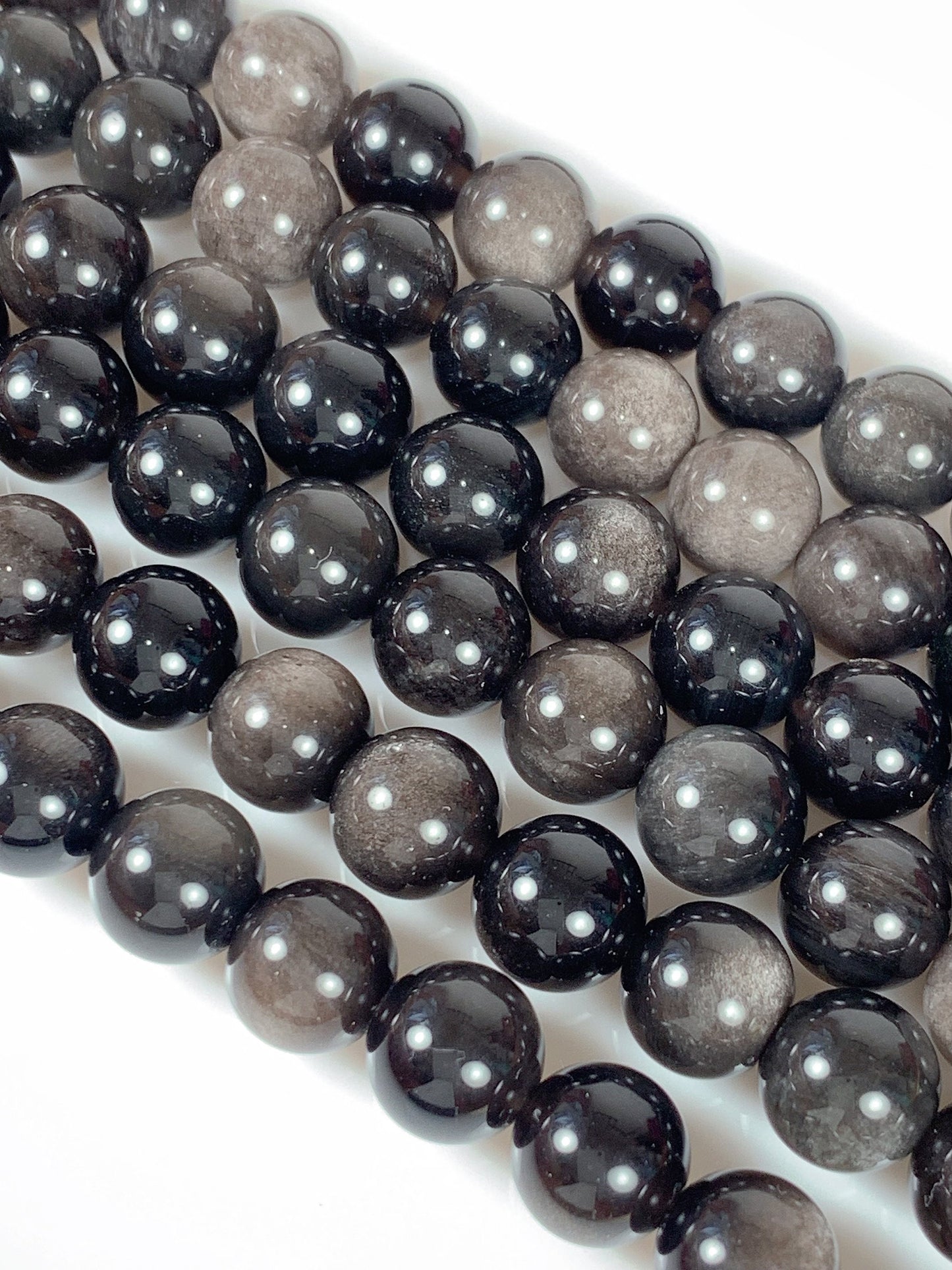 AAA Gray Silver Obsidian Beads: Natural Smooth Round Strand (15.5")