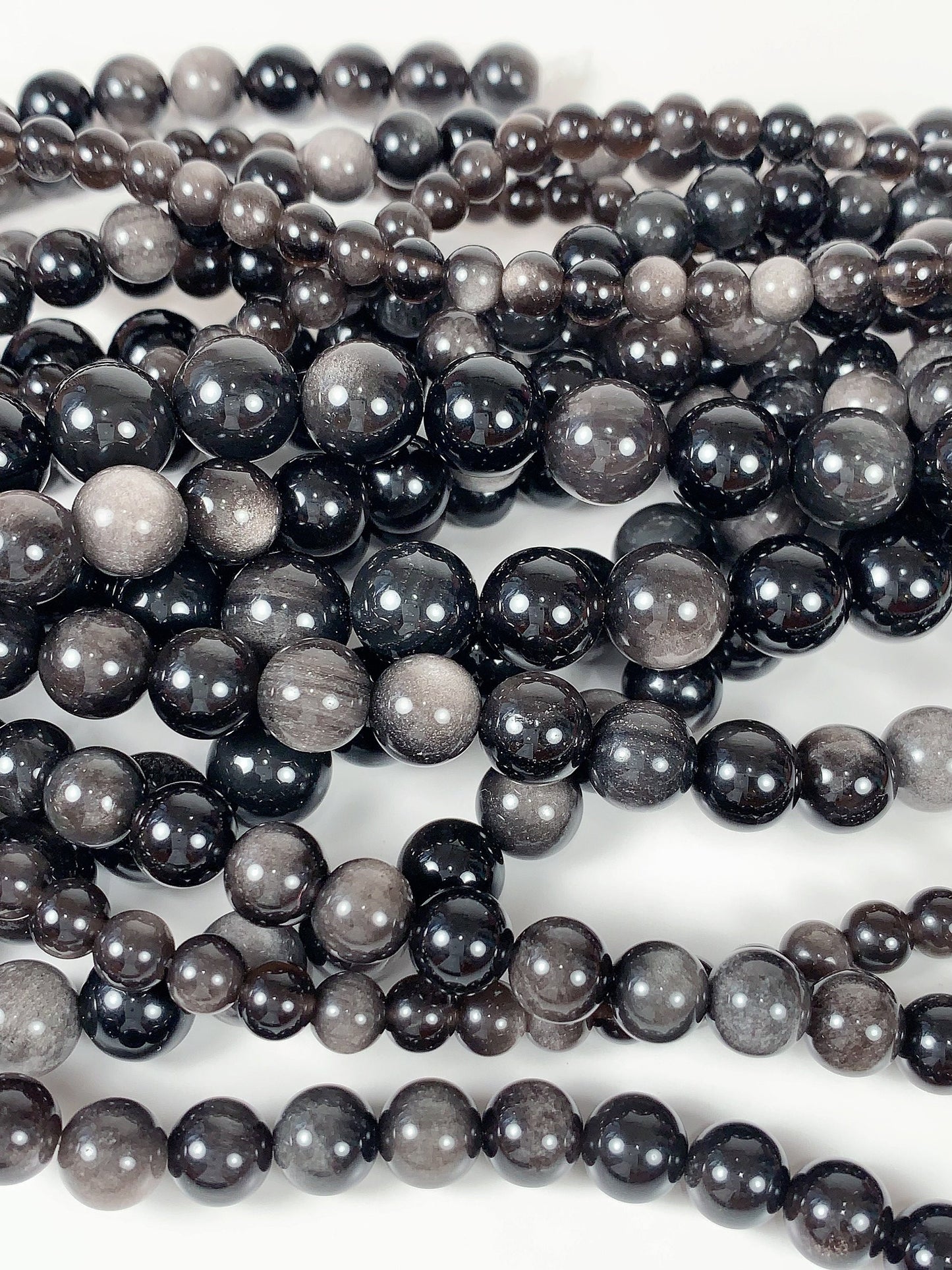 AAA Gray Silver Obsidian Beads: Natural Smooth Round Strand (15.5")