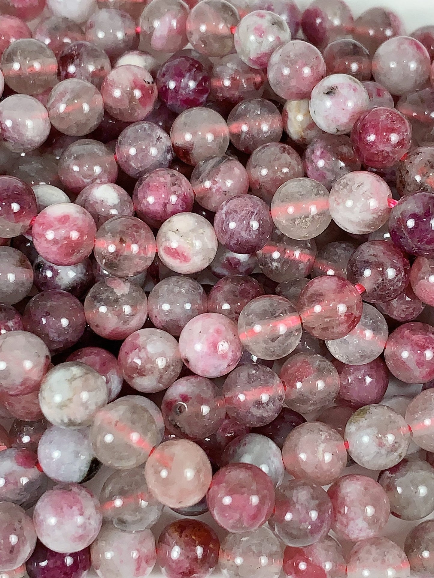 Natural Plum Blossom Pink Tourmaline Beads: Grade AA Smooth Rounds, 15.5" Strand