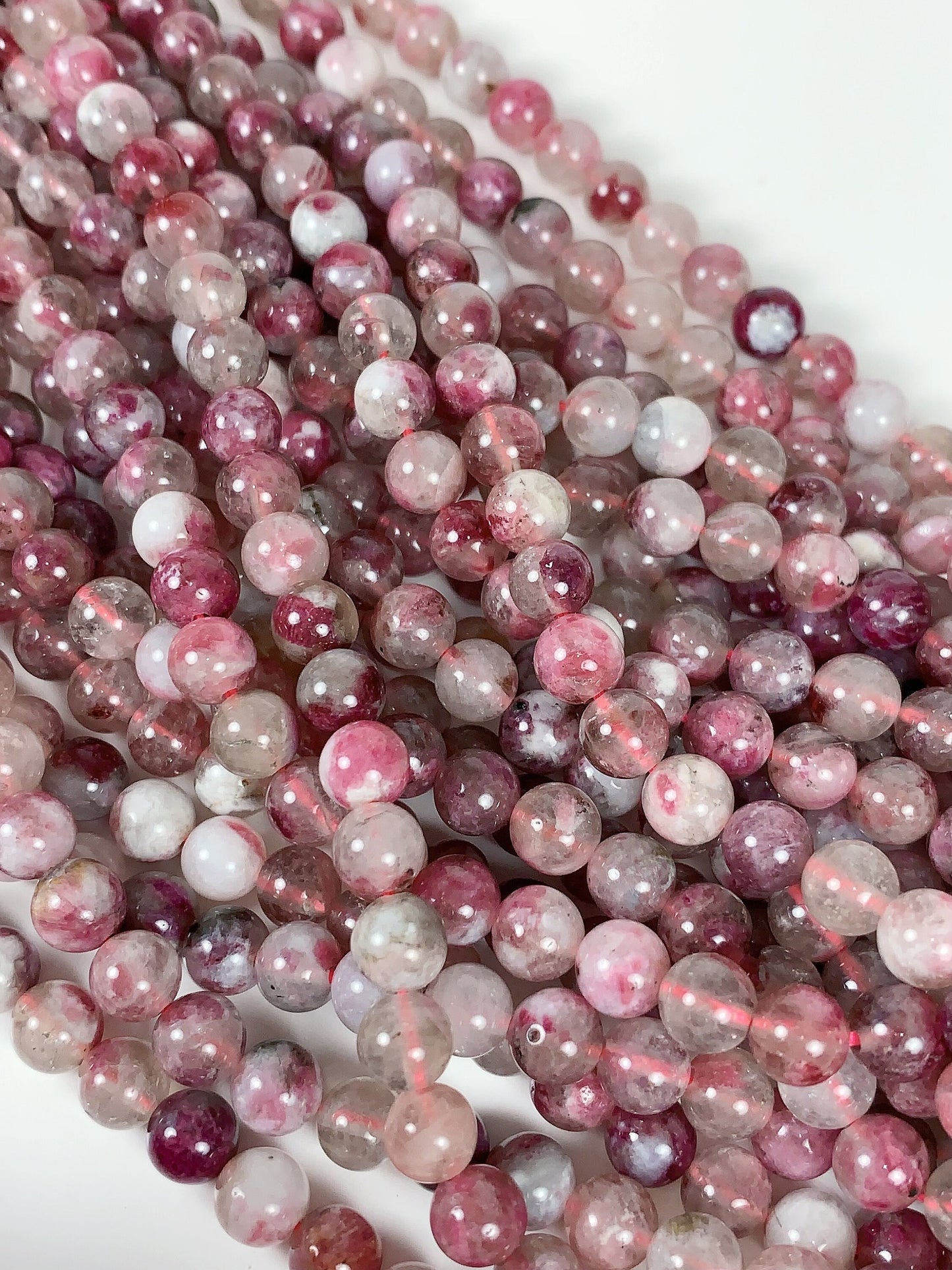 Natural Plum Blossom Pink Tourmaline Beads: Grade AA Smooth Rounds, 15.5" Strand