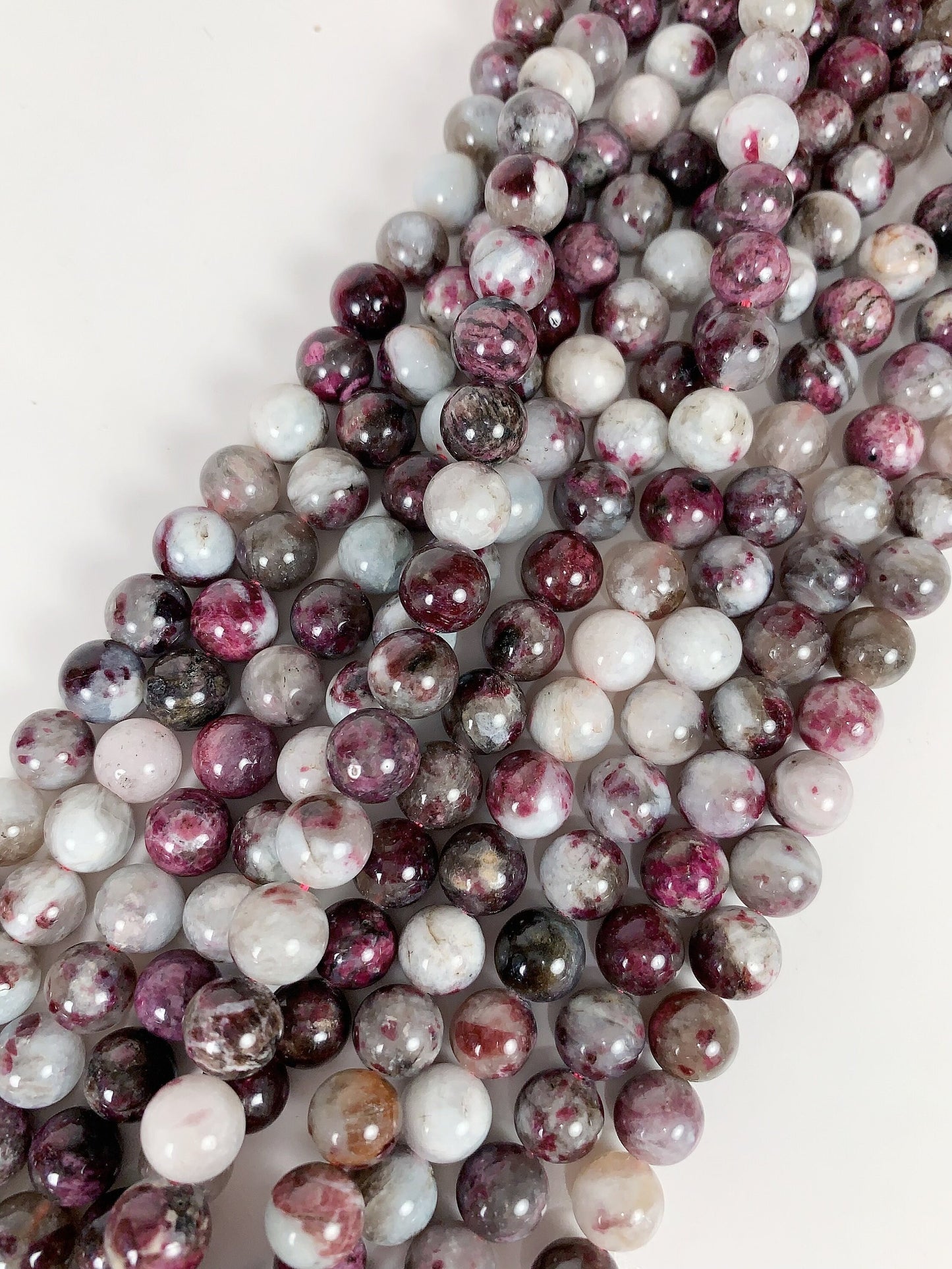 Natural Plum Blossom Pink Tourmaline Beads: Grade AA Smooth Rounds, 15.5" Strand