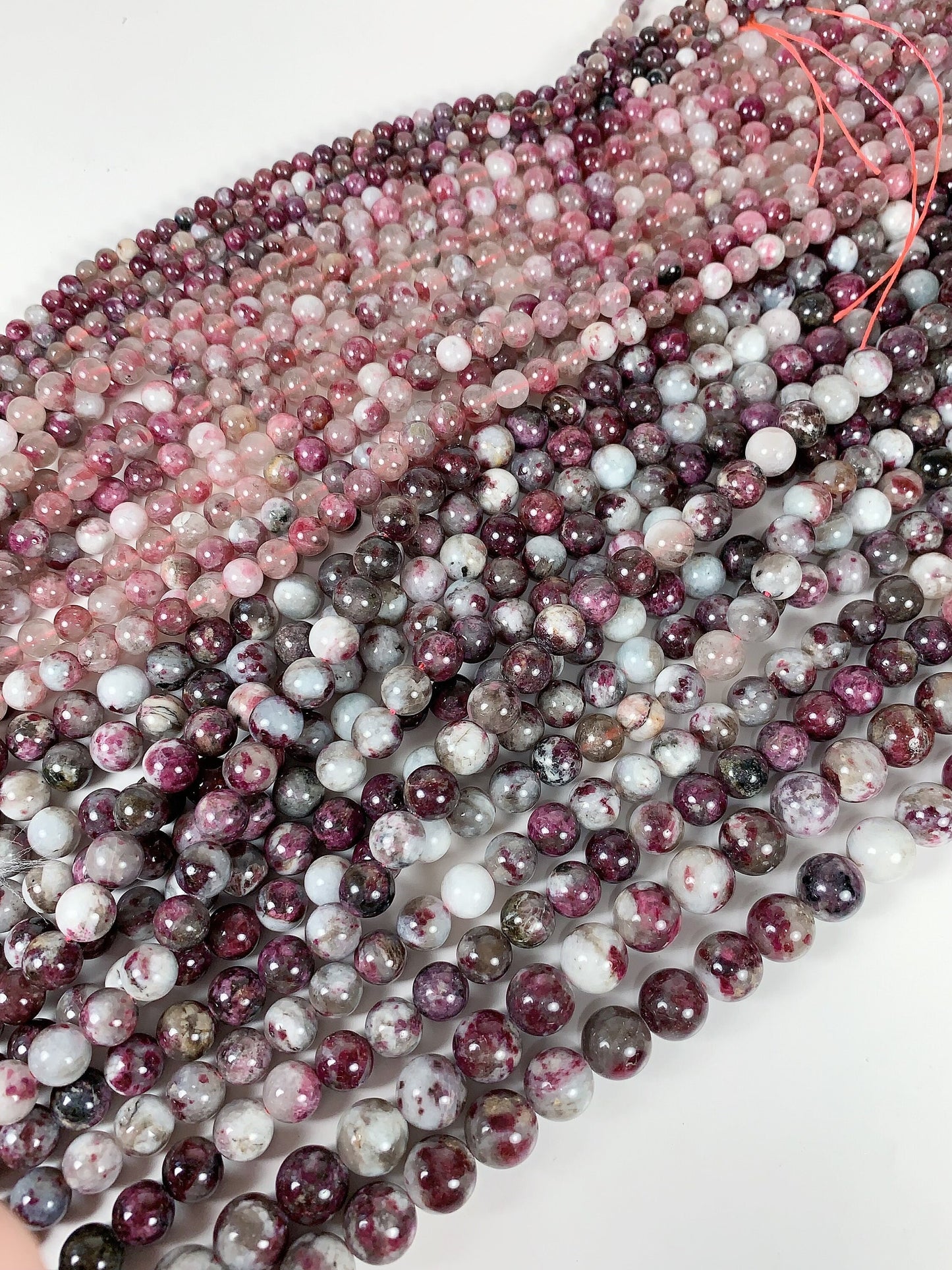 Natural Plum Blossom Pink Tourmaline Beads: Grade AA Smooth Rounds, 15.5" Strand