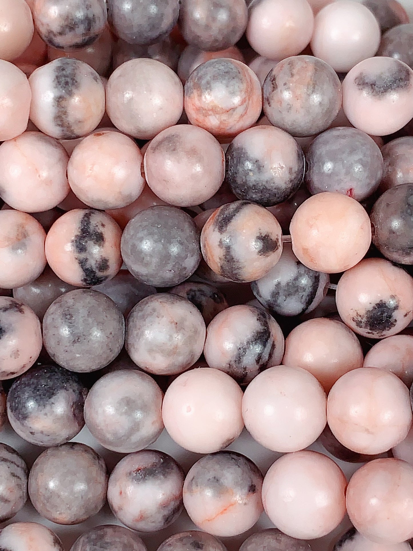 Pink Gray Zebra Jasper Beads: Natural Smooth Round Gemstone Strand