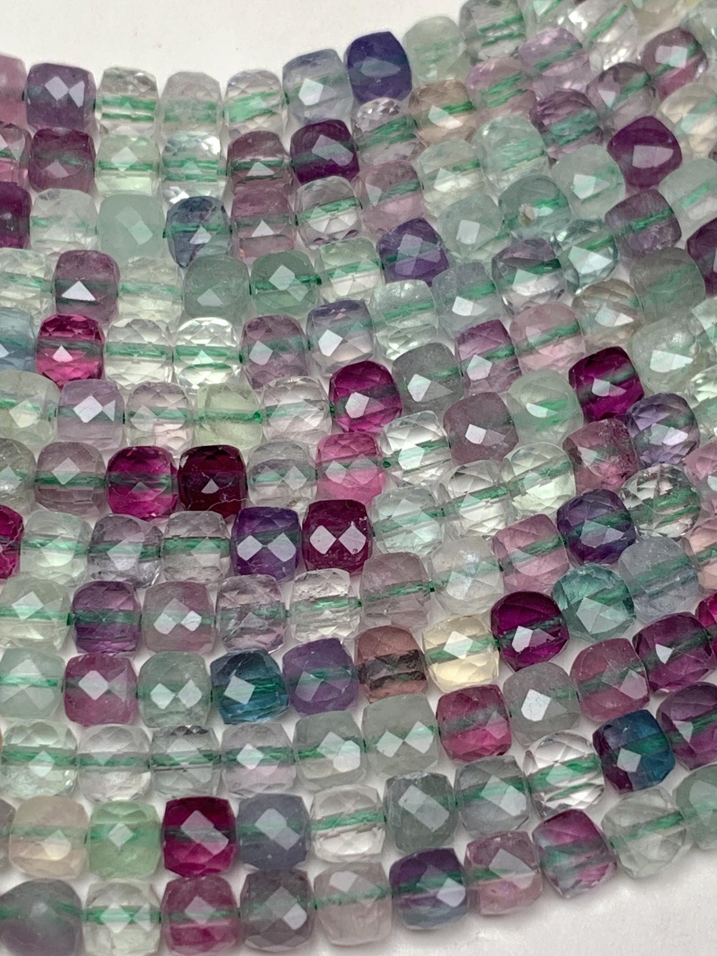 Grade AAA Genuine Natural Fluorite Faceted Cube Square Beads 15.5" Strand 2mm 3mm 4mm