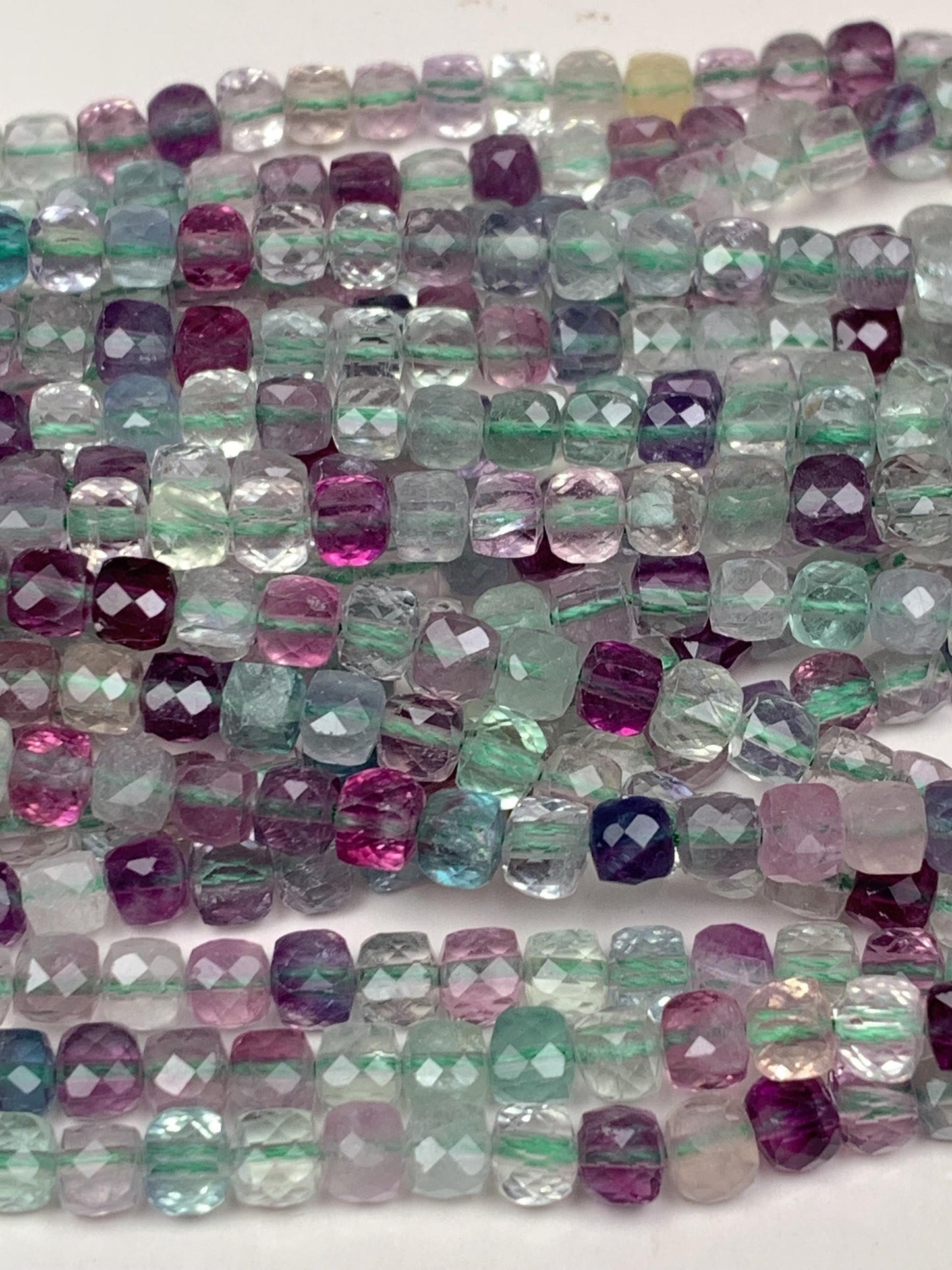 Grade AAA Genuine Natural Fluorite Faceted Cube Square Beads 15.5" Strand 2mm 3mm 4mm