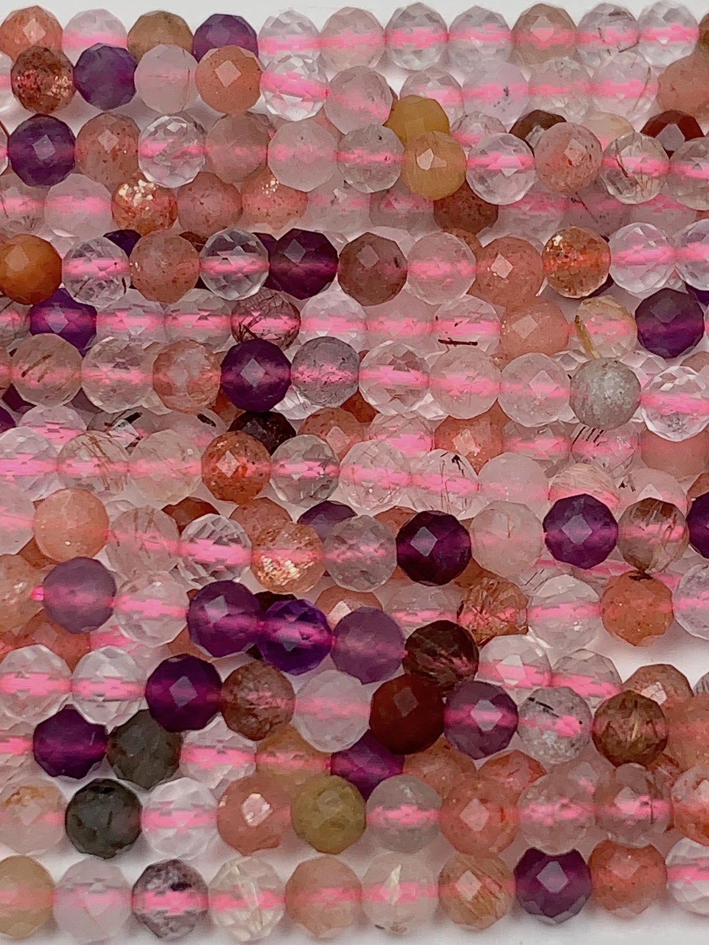 Faceted Super 7 Crystal Beads: Pink, Orange, Purple, Round (2mm-4mm)
