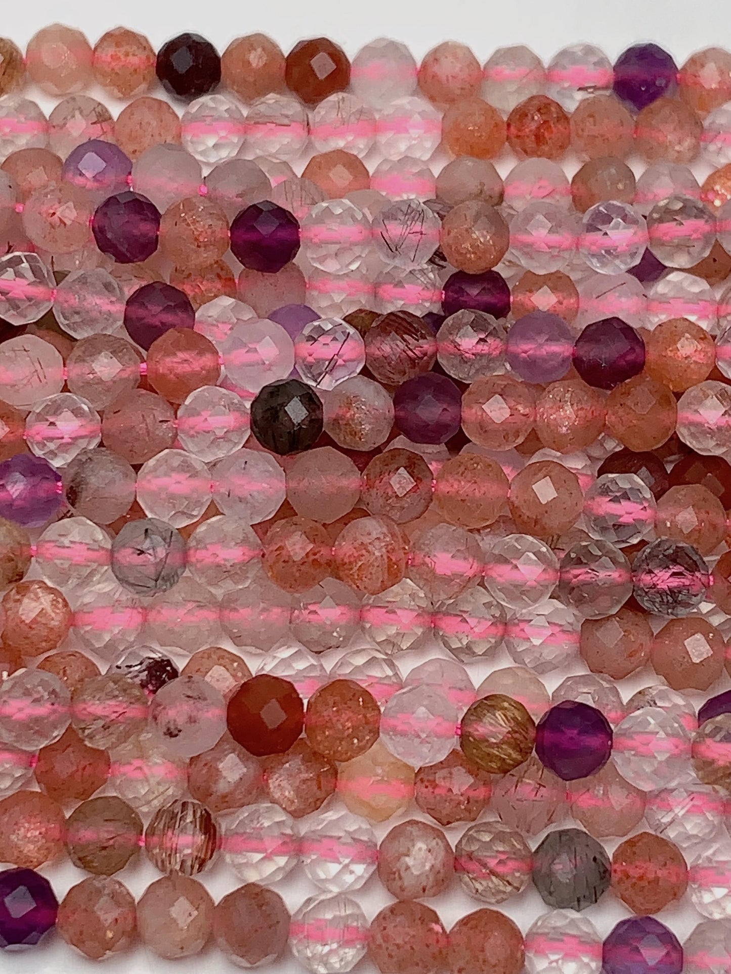Faceted Super 7 Crystal Beads: Pink, Orange, Purple, Round (2mm-4mm)