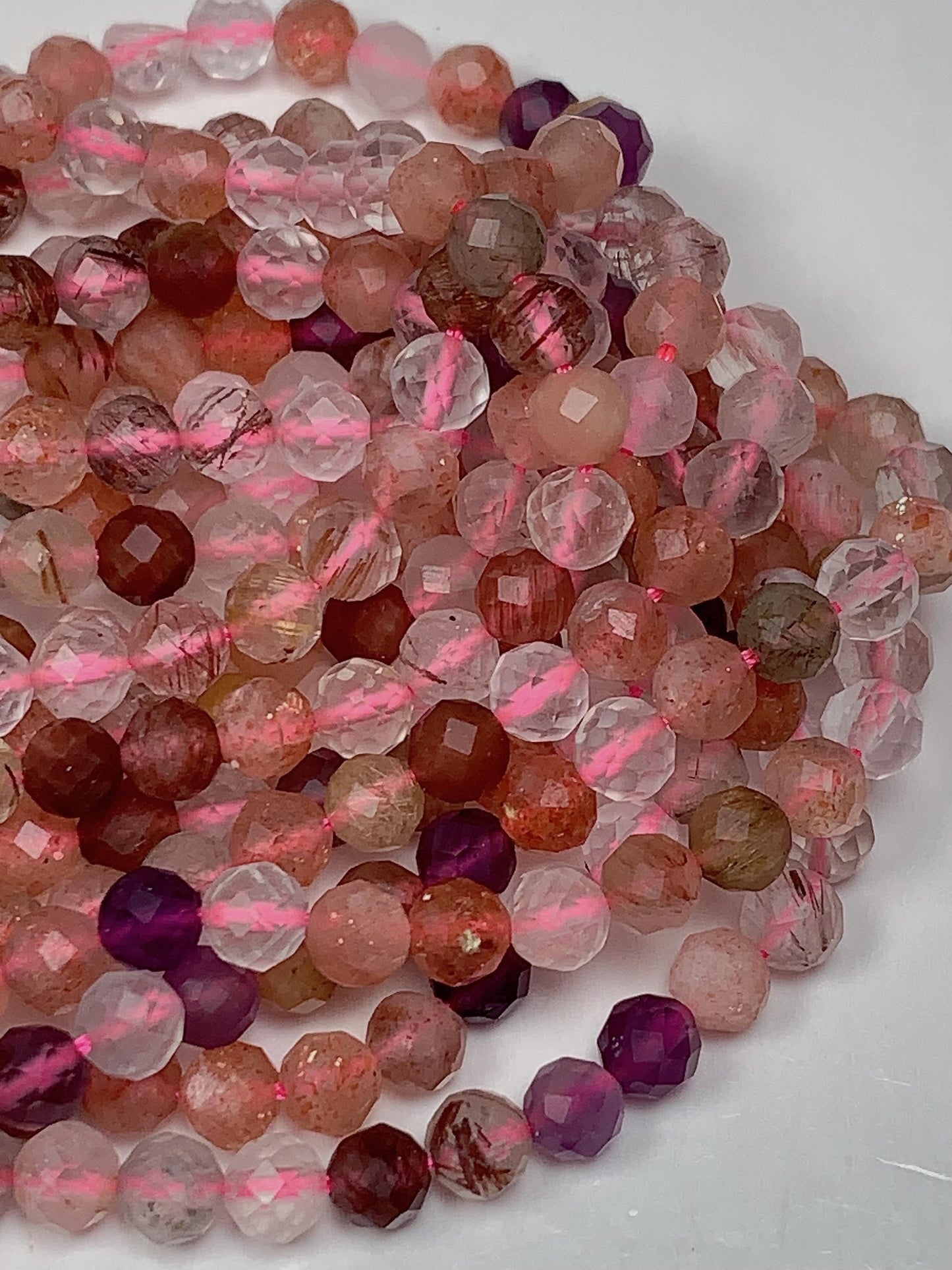Faceted Super 7 Crystal Beads: Pink, Orange, Purple, Round (2mm-4mm)