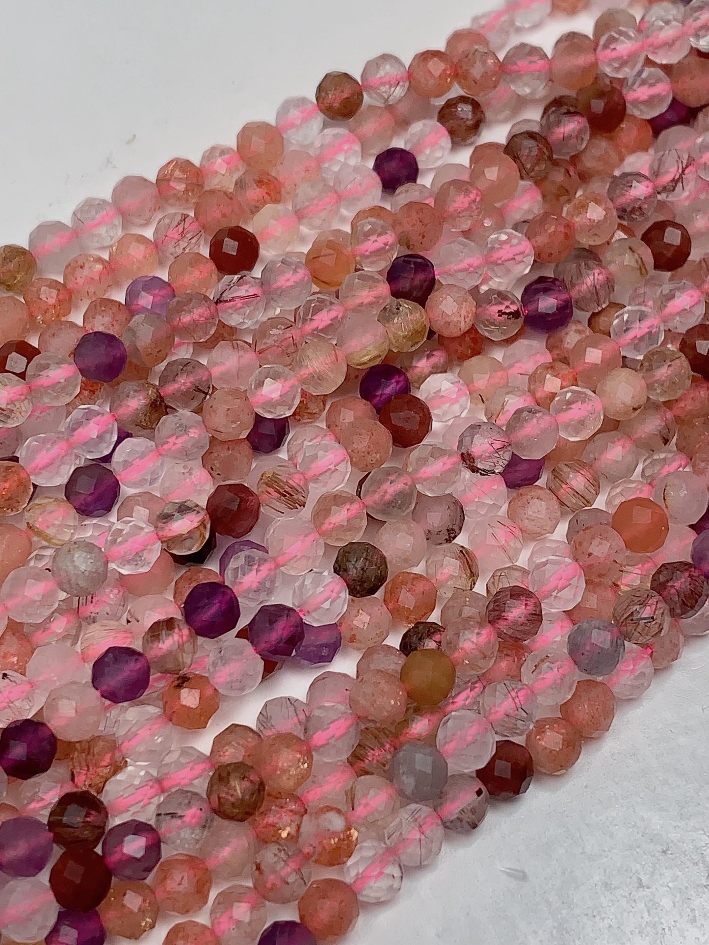 Faceted Super 7 Crystal Beads: Pink, Orange, Purple, Round (2mm-4mm)