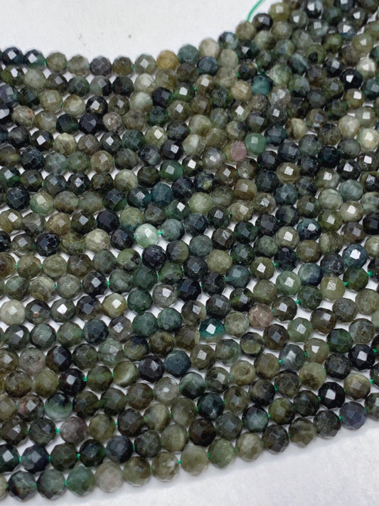 Genuine Natural Green Tourmaline Faceted Round Beads 15.5" Strand 2mm 3mm 4mm