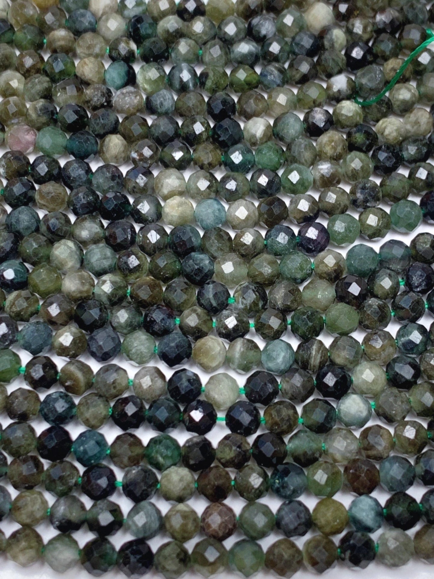 Genuine Natural Green Tourmaline Faceted Round Beads 15.5" Strand 2mm 3mm 4mm
