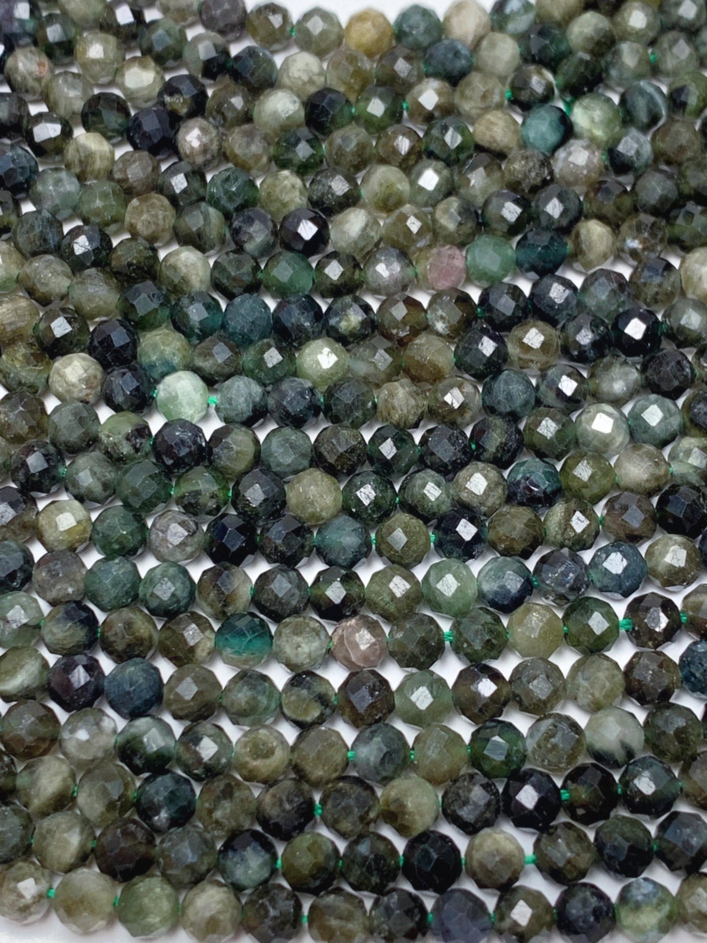 Genuine Natural Green Tourmaline Faceted Round Beads 15.5" Strand 2mm 3mm 4mm
