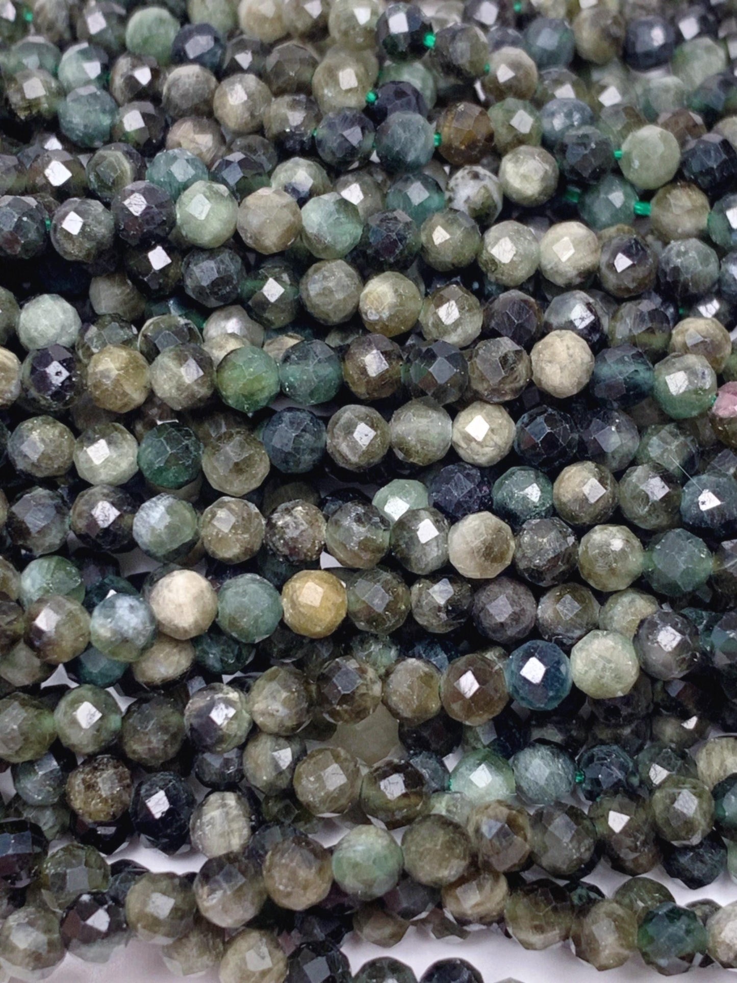 Genuine Natural Green Tourmaline Faceted Round Beads 15.5" Strand 2mm 3mm 4mm