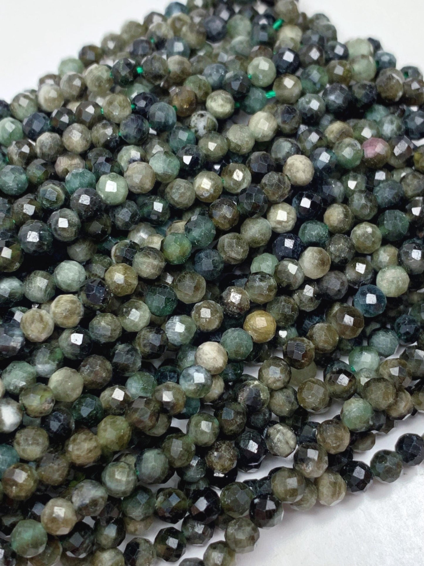 Genuine Natural Green Tourmaline Faceted Round Beads 15.5" Strand 2mm 3mm 4mm