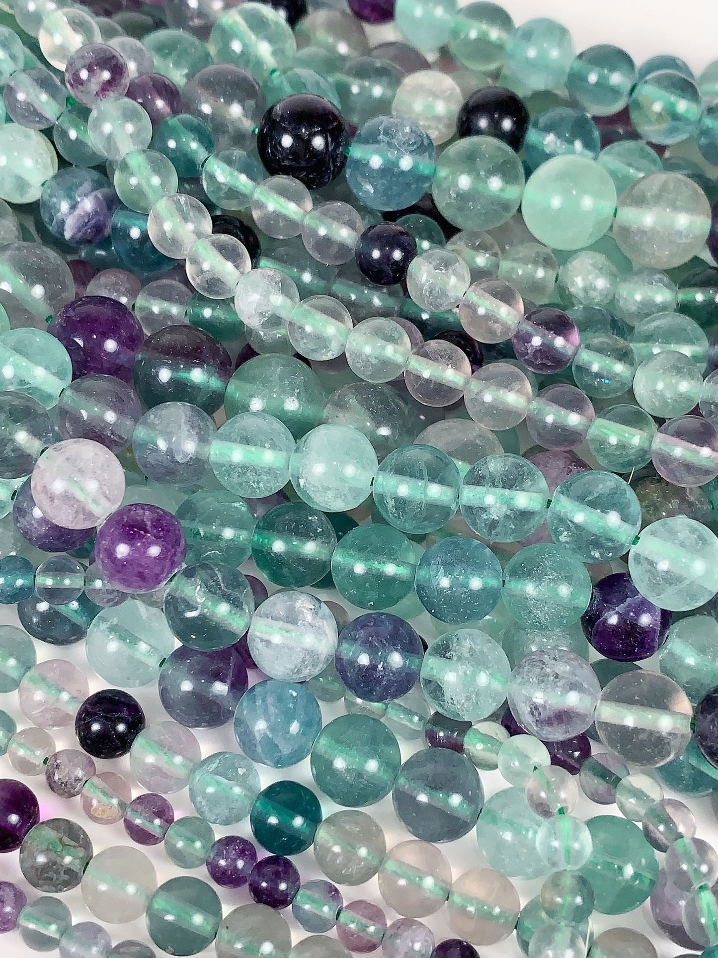 Natural Purple Green Fluorite Beads: Smooth Round Gemstone Strand (15.5")
