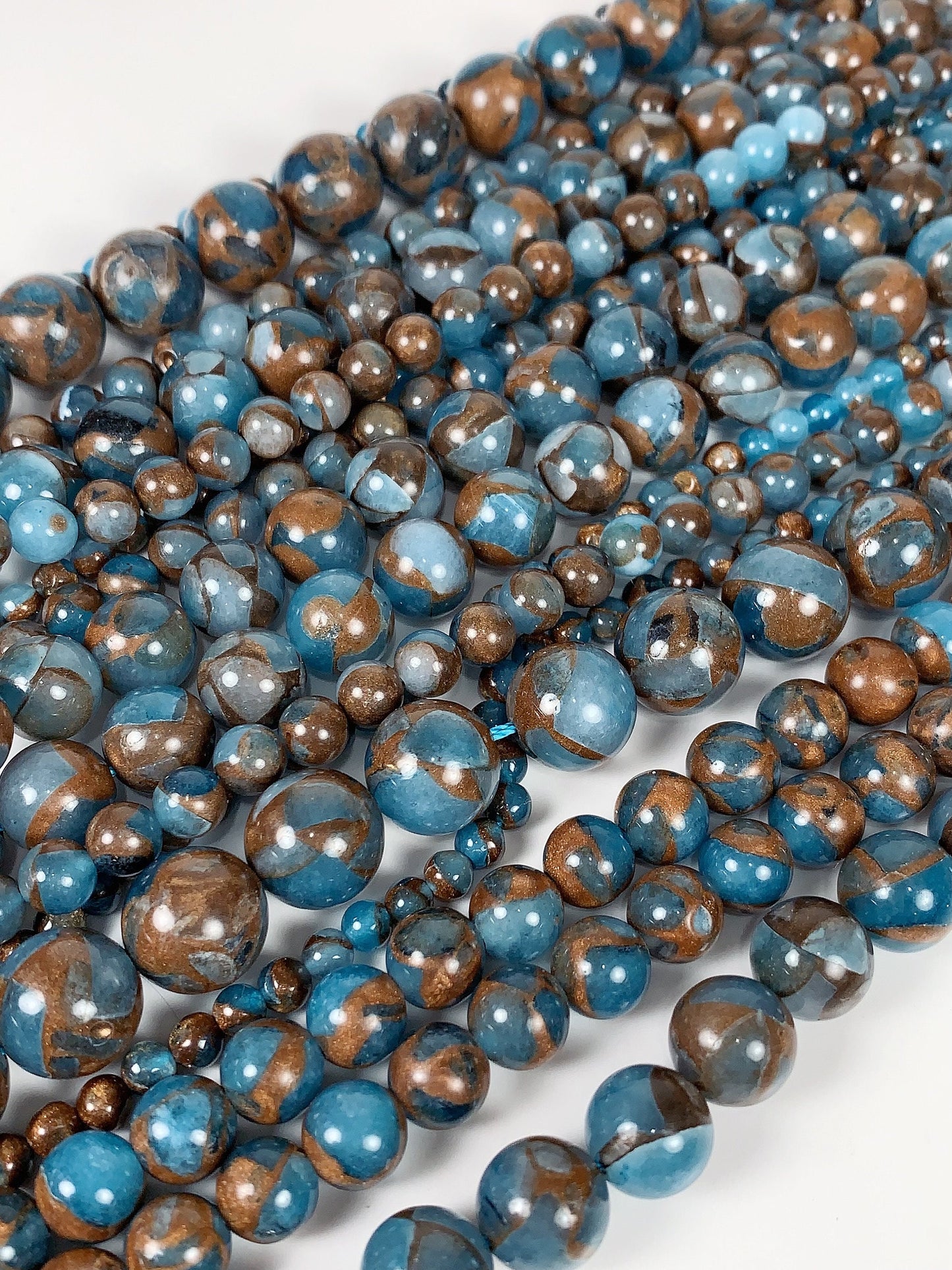 Blue Golden Impression Jasper Smooth Round Beads 15.5" Strand Gemstone  4mm 6mm 8mm 10mm