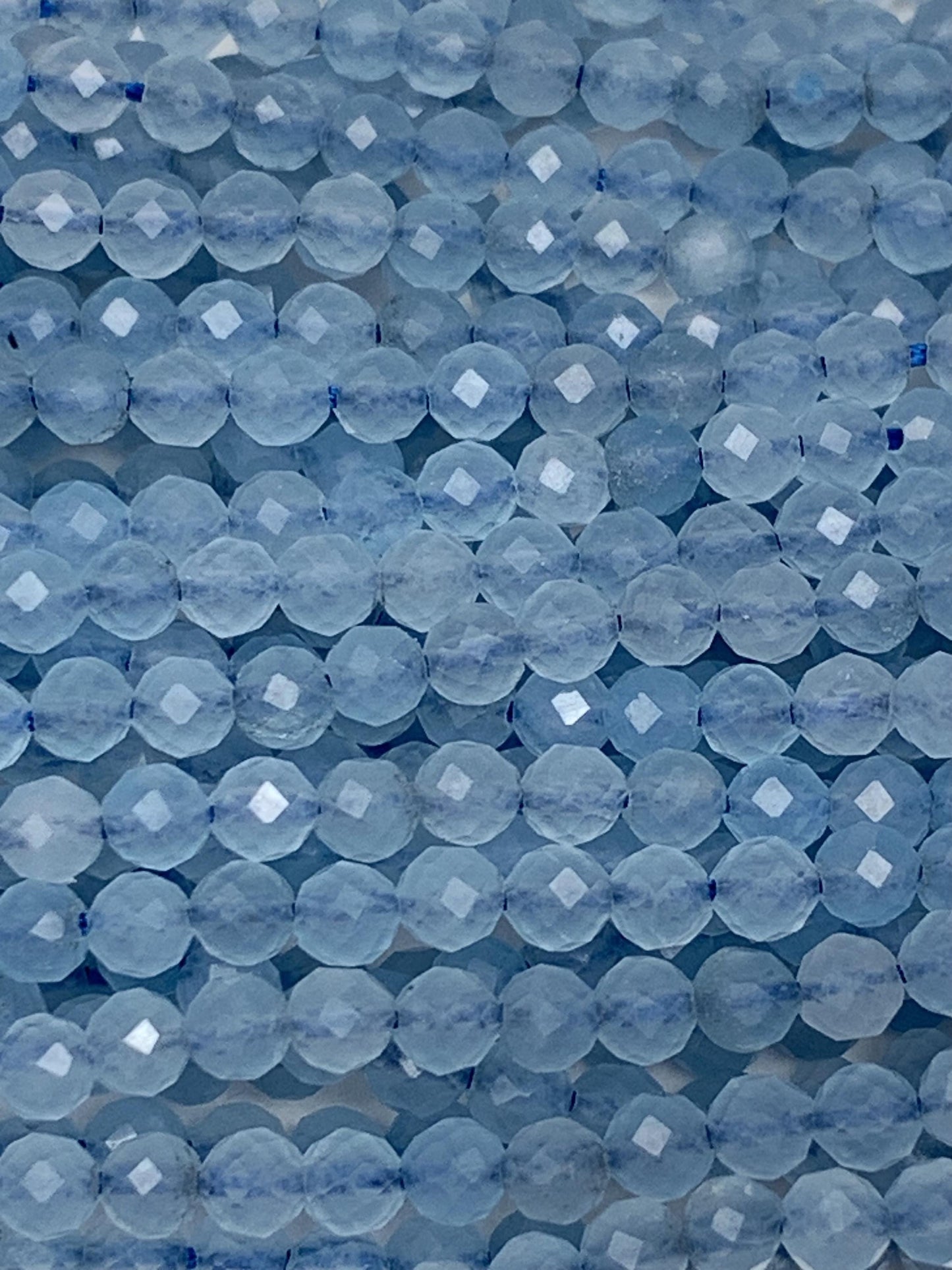 Natural Cream Blue Aquamarine Faceted Round Beads 15.5" Strand 2mm 3mm 4mm