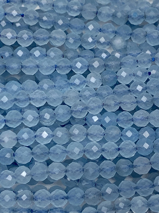 Natural Cream Blue Aquamarine Faceted Round Beads 15.5" Strand 2mm 3mm 4mm