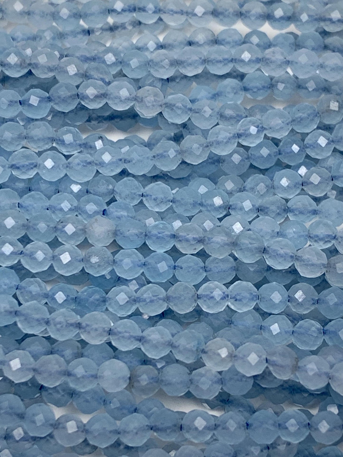 Natural Cream Blue Aquamarine Faceted Round Beads 15.5" Strand 2mm 3mm 4mm