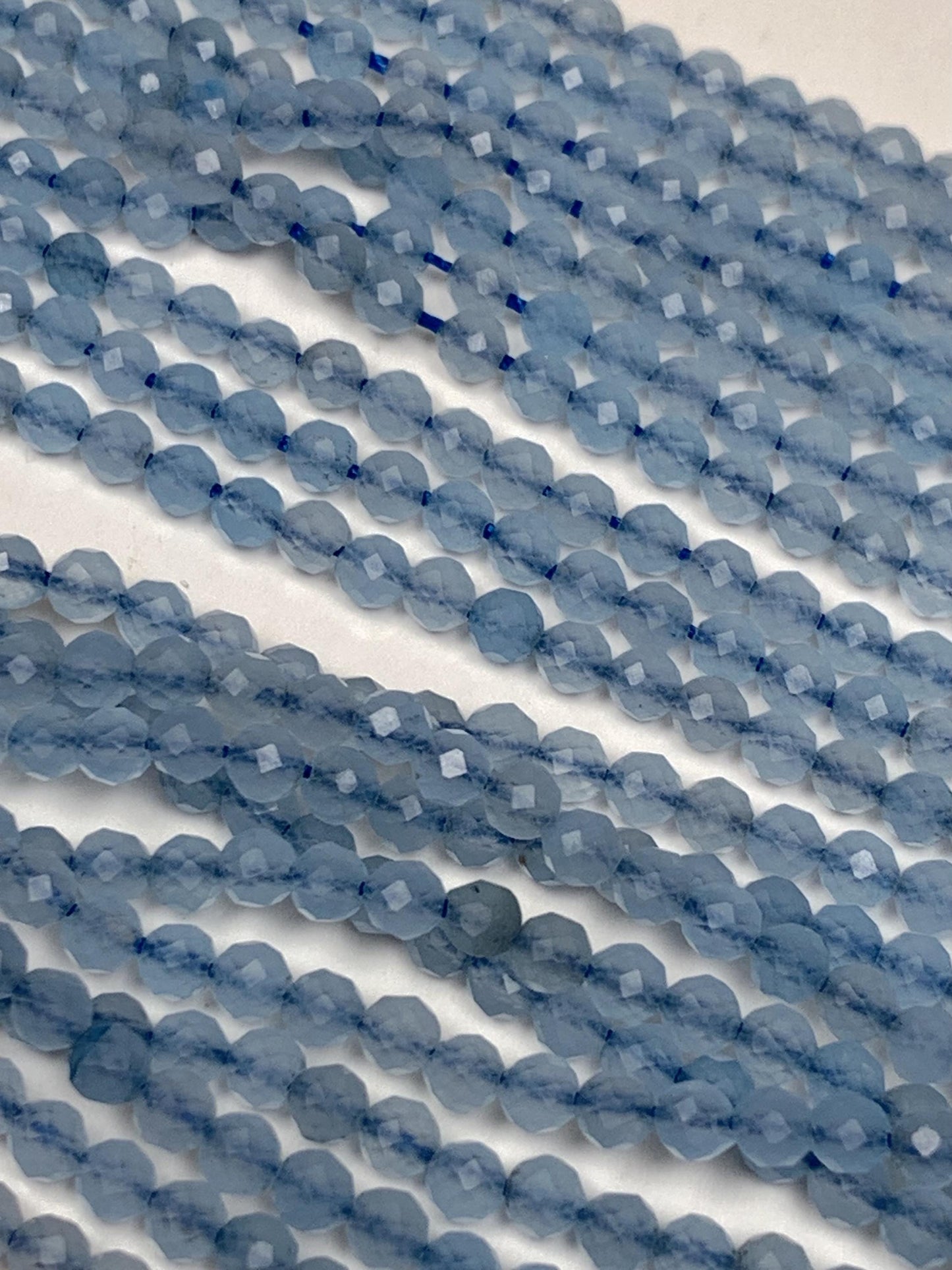 Natural Cream Blue Aquamarine Faceted Round Beads 15.5" Strand 2mm 3mm 4mm