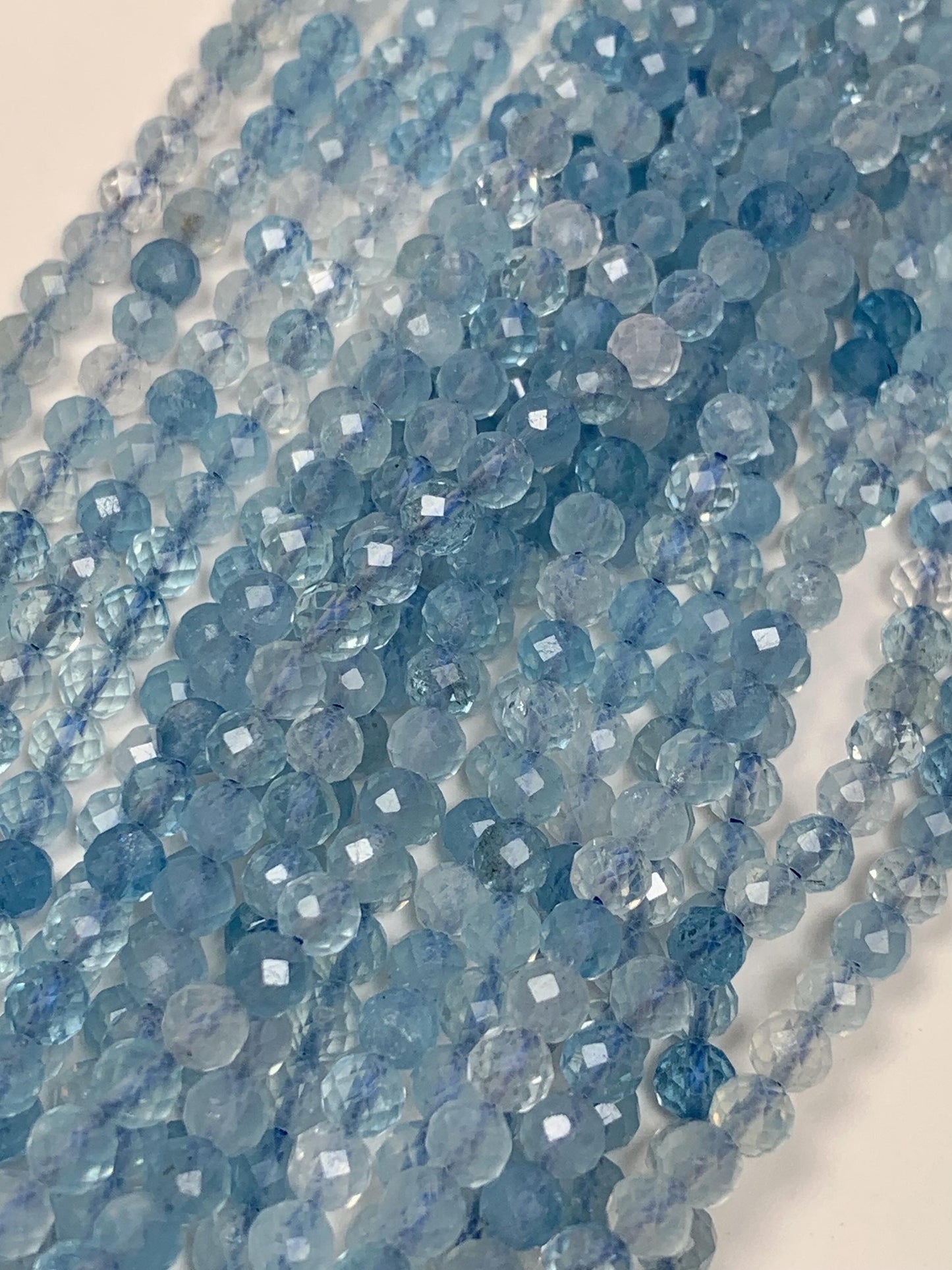 Natural Soft Translucent Blue Aquamarine Faceted Round  Beads: 15.5 Strand  Gemstone (2mm 3mm 4mm)