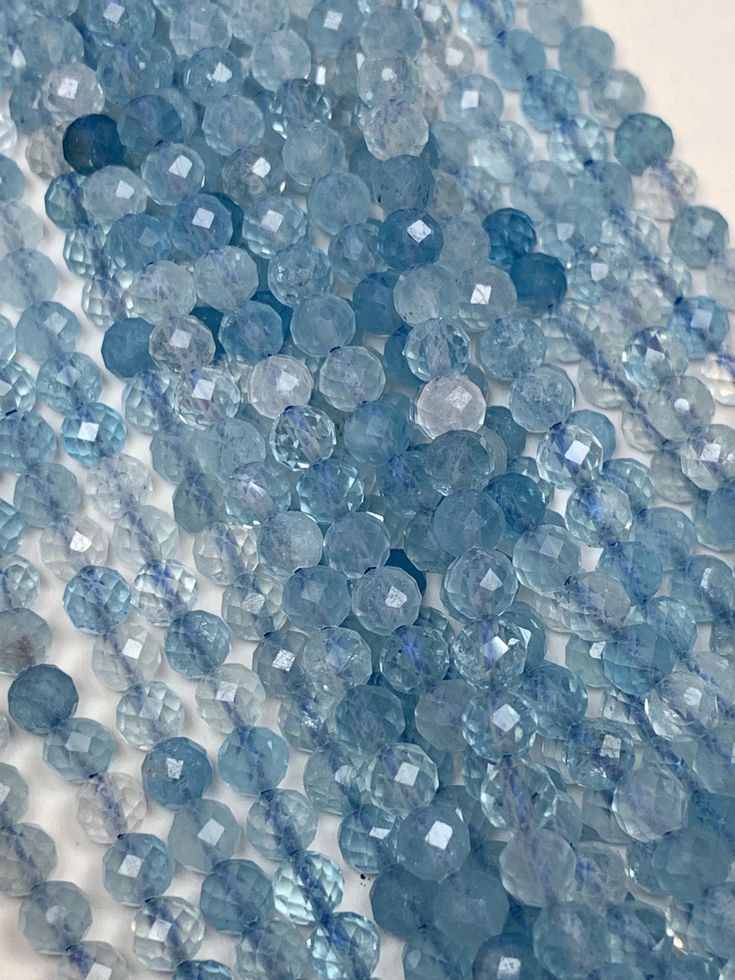 Natural Soft Translucent Blue Aquamarine Faceted Round  Beads: 15.5 Strand  Gemstone (2mm 3mm 4mm)