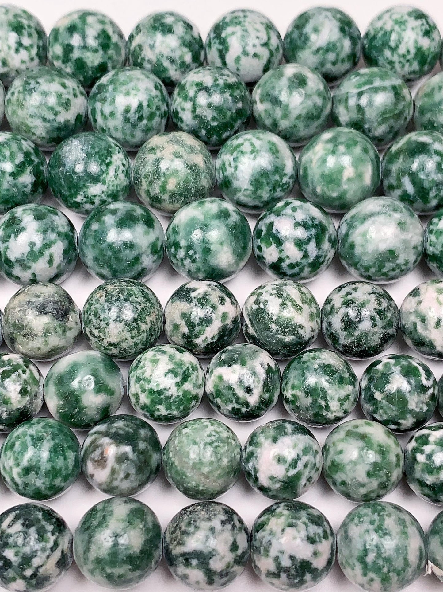 Natural Green Spot Jasper Beads: Smooth Round Gemstone Strand