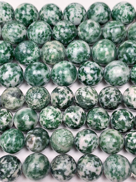 Natural Green Spot Jasper Beads: Smooth Round Gemstone Strand