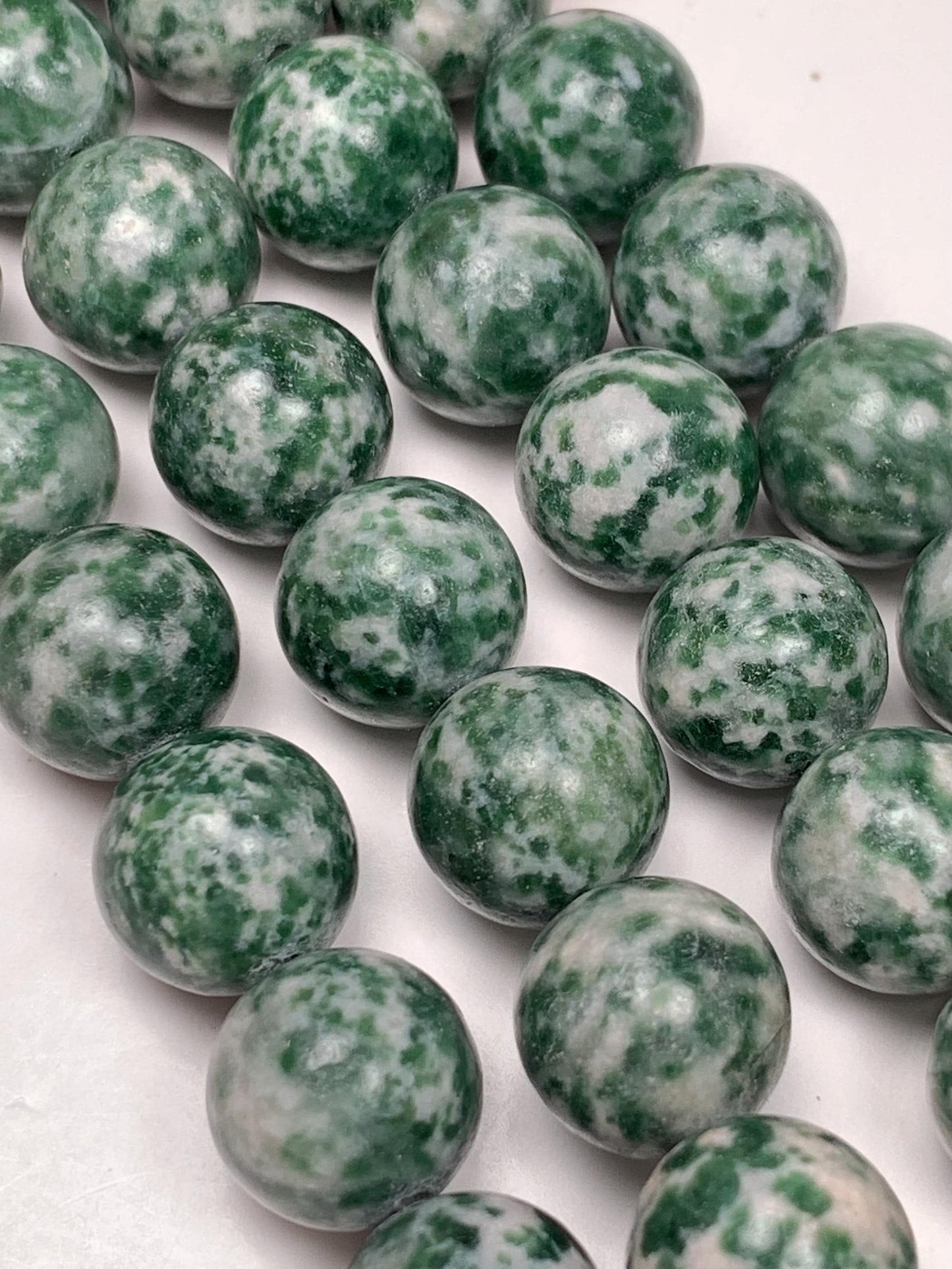Natural Green Spot Jasper Beads: Smooth Round Gemstone Strand
