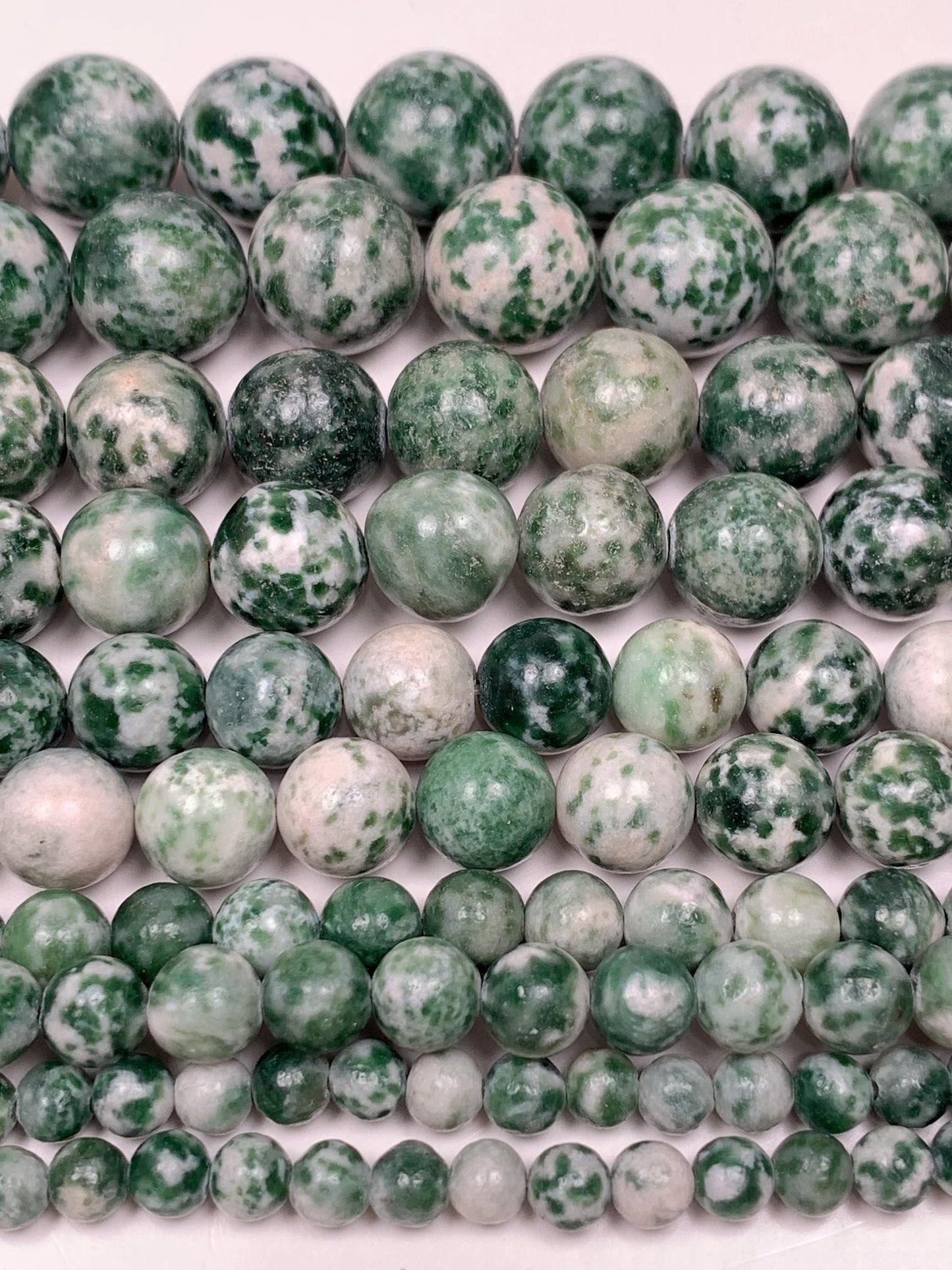 Natural Green Spot Jasper Beads: Smooth Round Gemstone Strand
