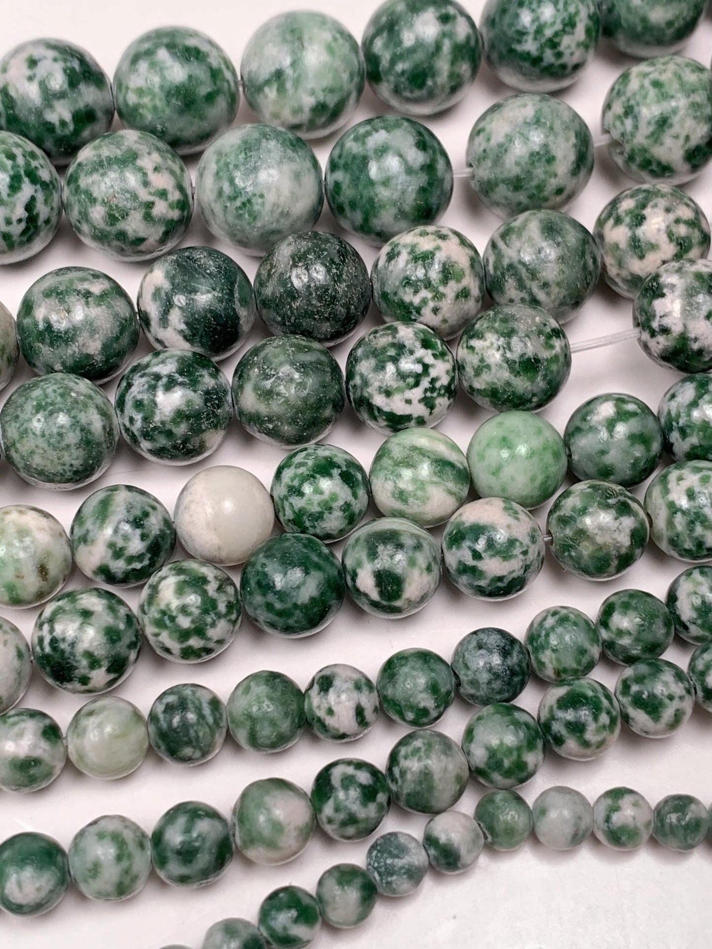 Natural Green Spot Jasper Beads: Smooth Round Gemstone Strand