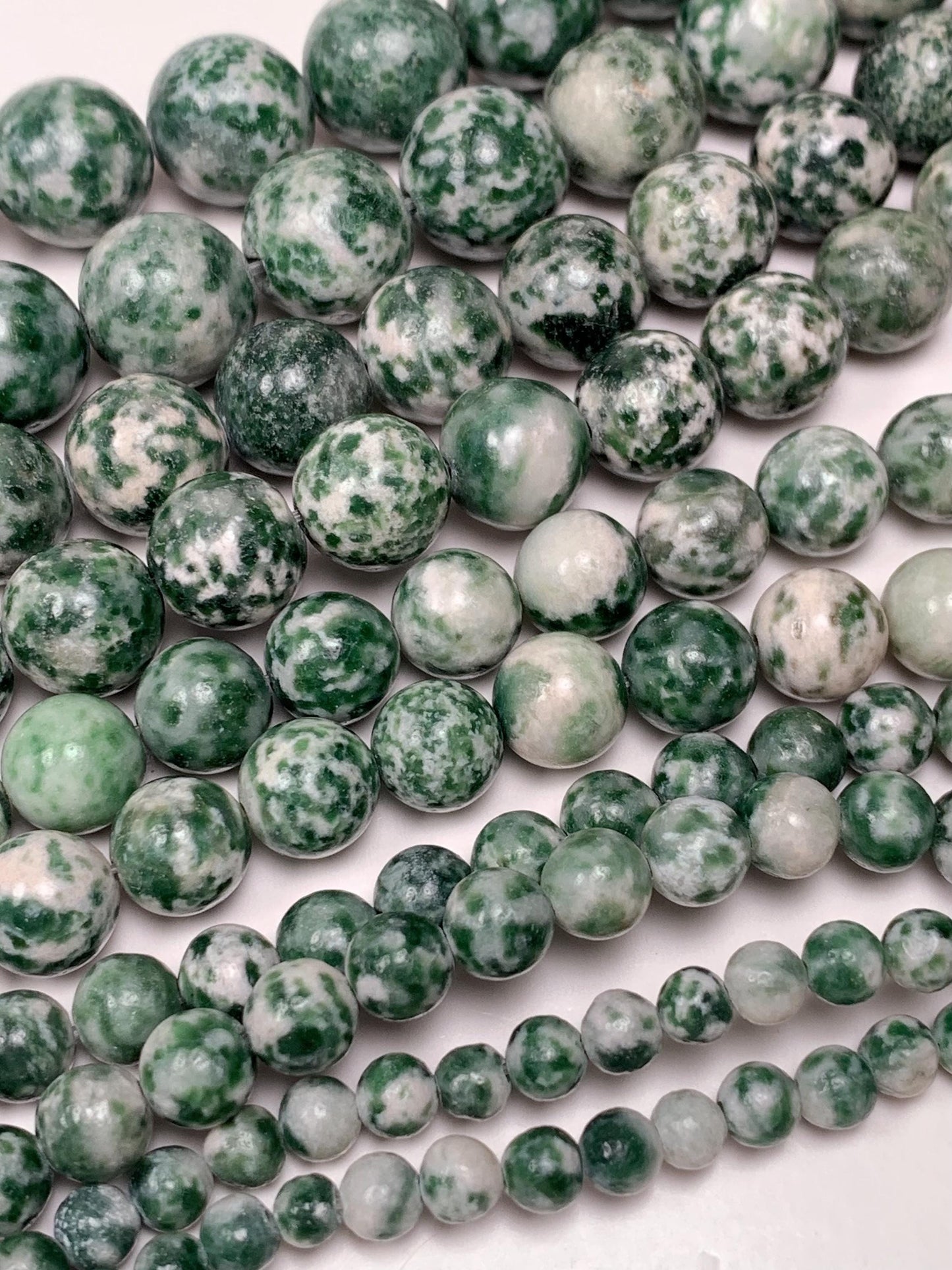 Natural Green Spot Jasper Beads: Smooth Round Gemstone Strand
