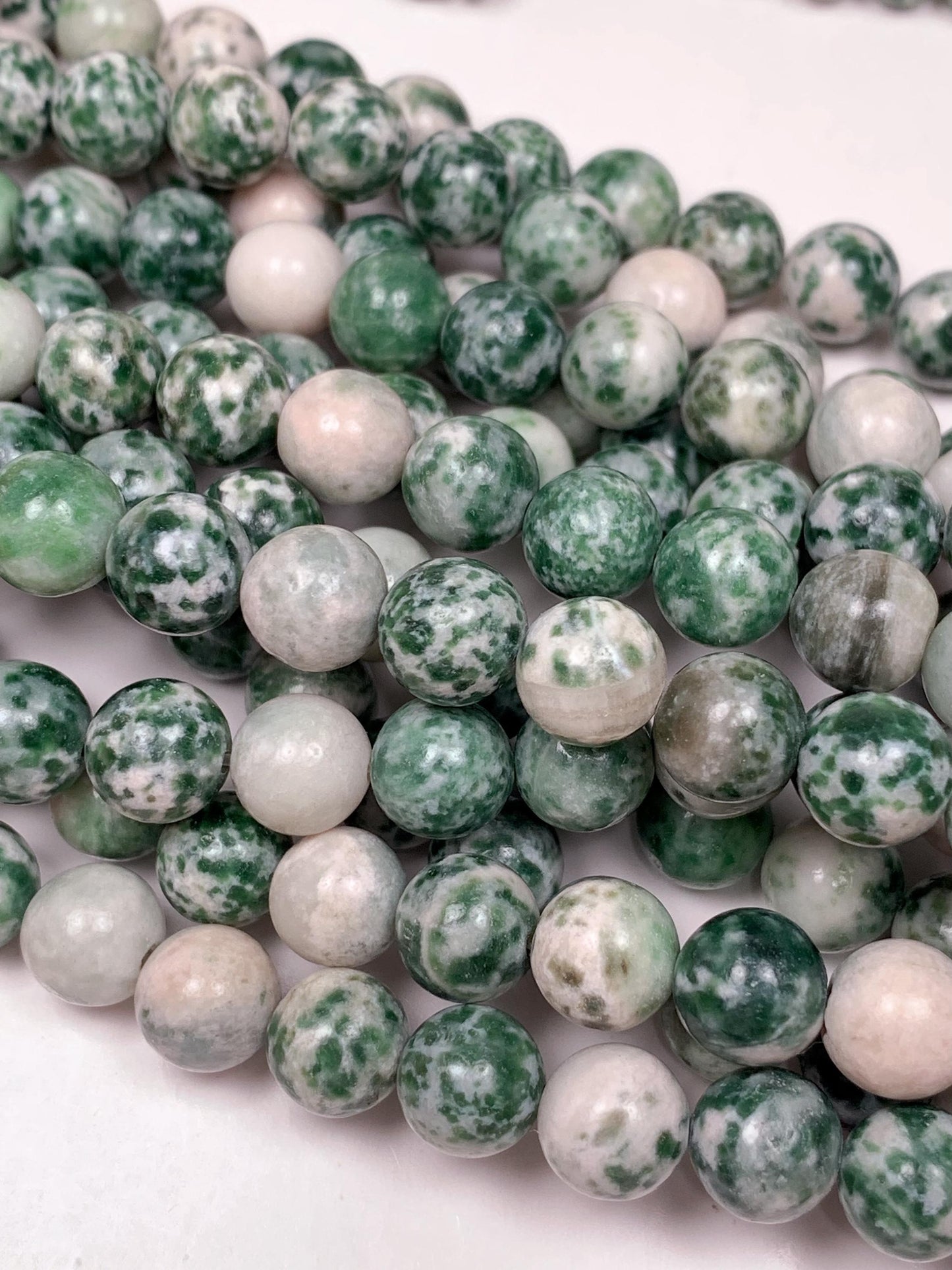 Natural Green Spot Jasper Beads: Smooth Round Gemstone Strand