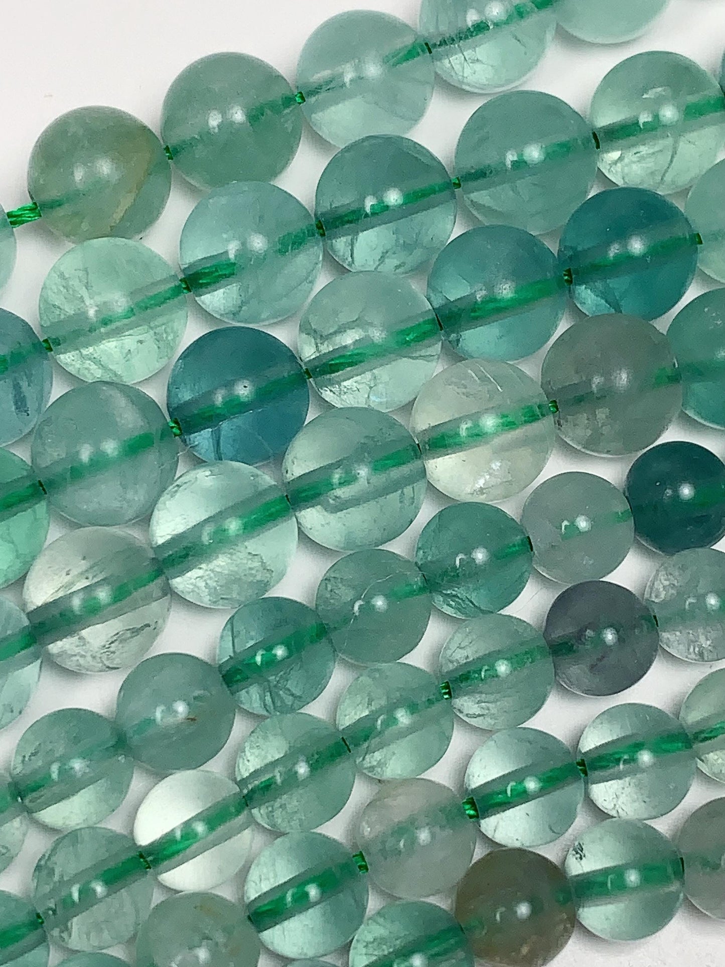 Genuine Natural Green Clear Fluorite Smooth Round Beads 15.5" Strand Gemstone  6mm 8mm 10mm