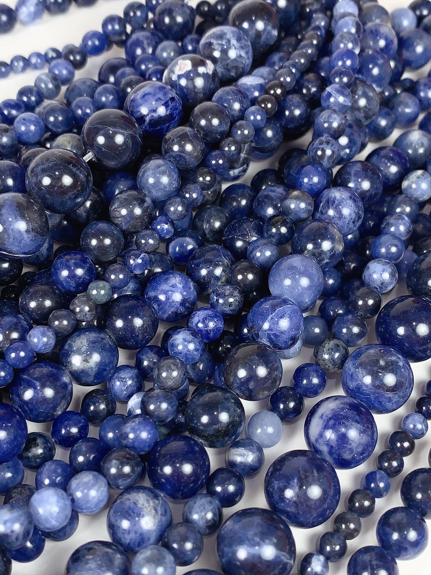 Natural Blue Sodalite Beads: Smooth Round Gemstone Strand (15")