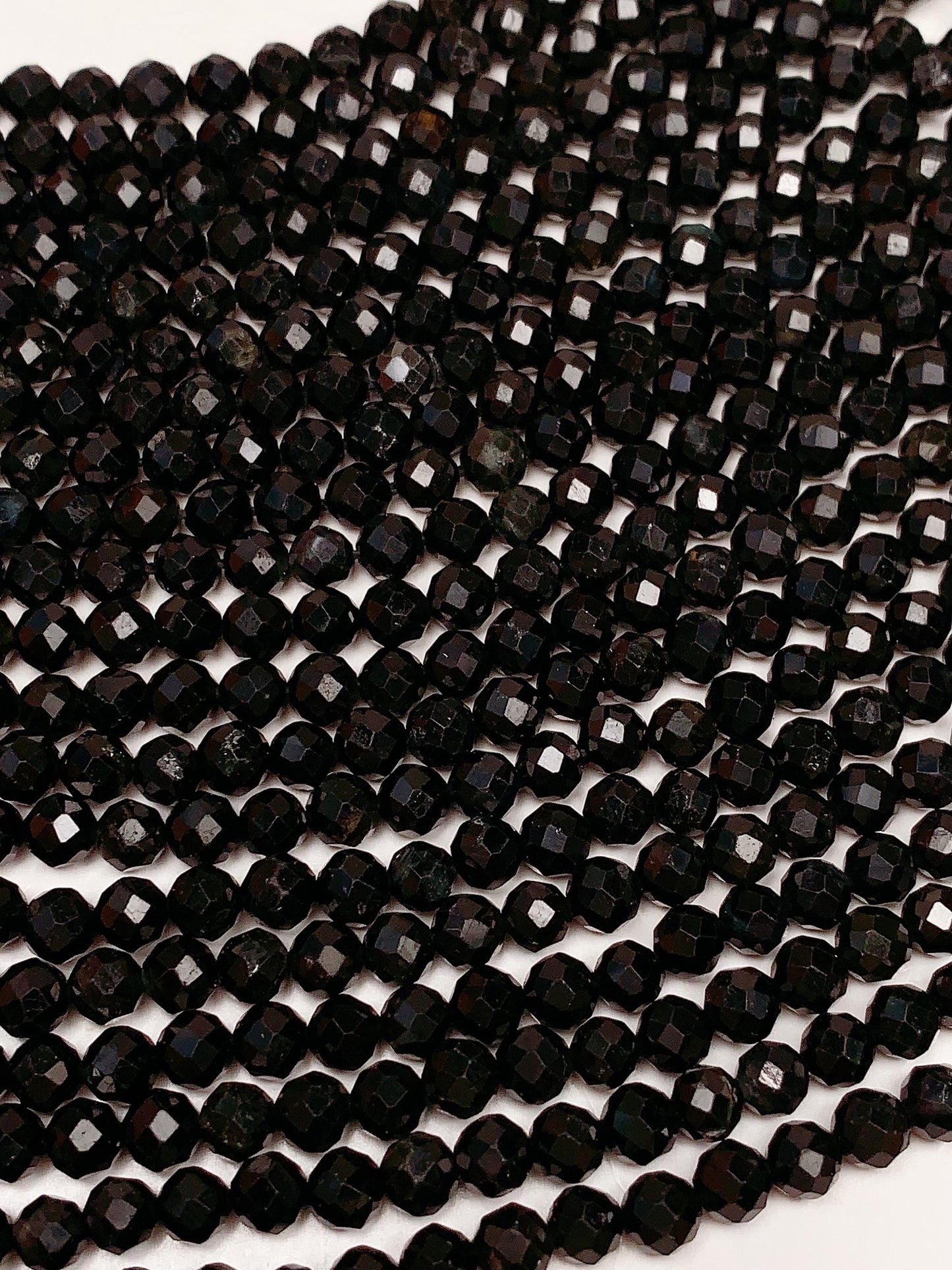 Grade AAA Genuine Natural Black Tourmaline Faceted Round Beads 15.5" Strand 2mm 3mm 4mm