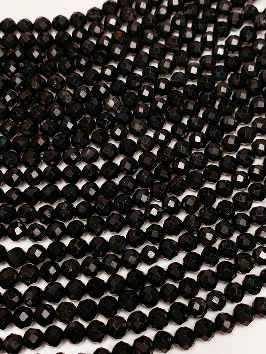 Grade AAA Genuine Natural Black Tourmaline Faceted Round Beads 15.5" Strand 2mm 3mm 4mm