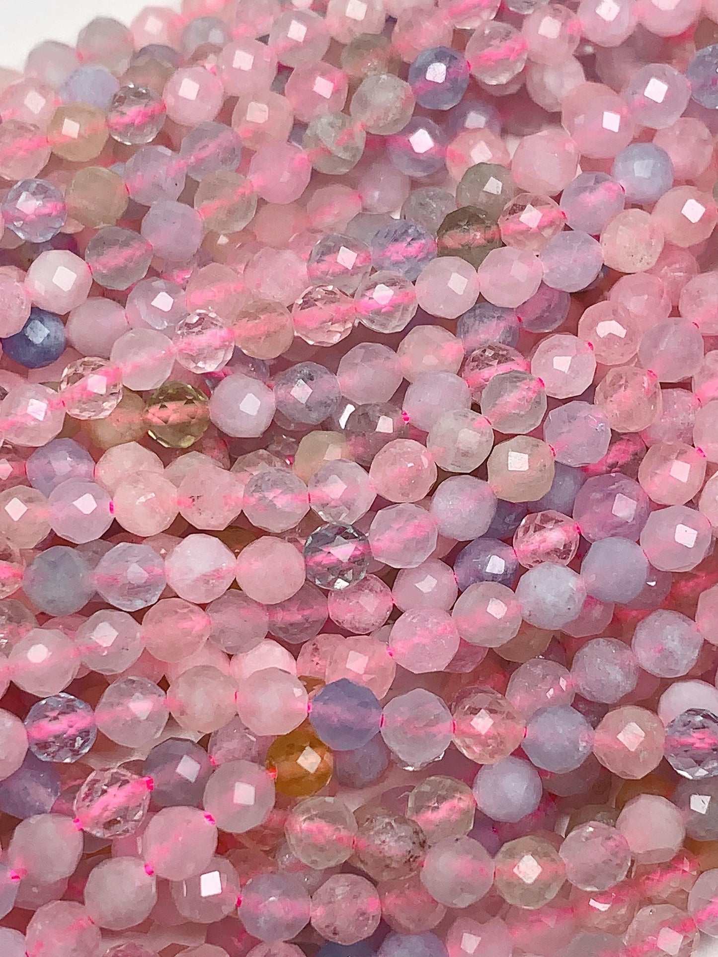 AAA Pink Blue Morganite Faceted Round Beads: 2mm 3mm 4mm, 15.5" Strand