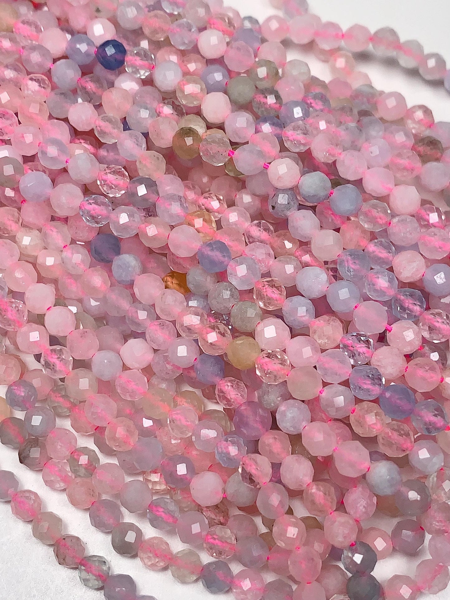 AAA Pink Blue Morganite Faceted Round Beads: 2mm 3mm 4mm, 15.5" Strand