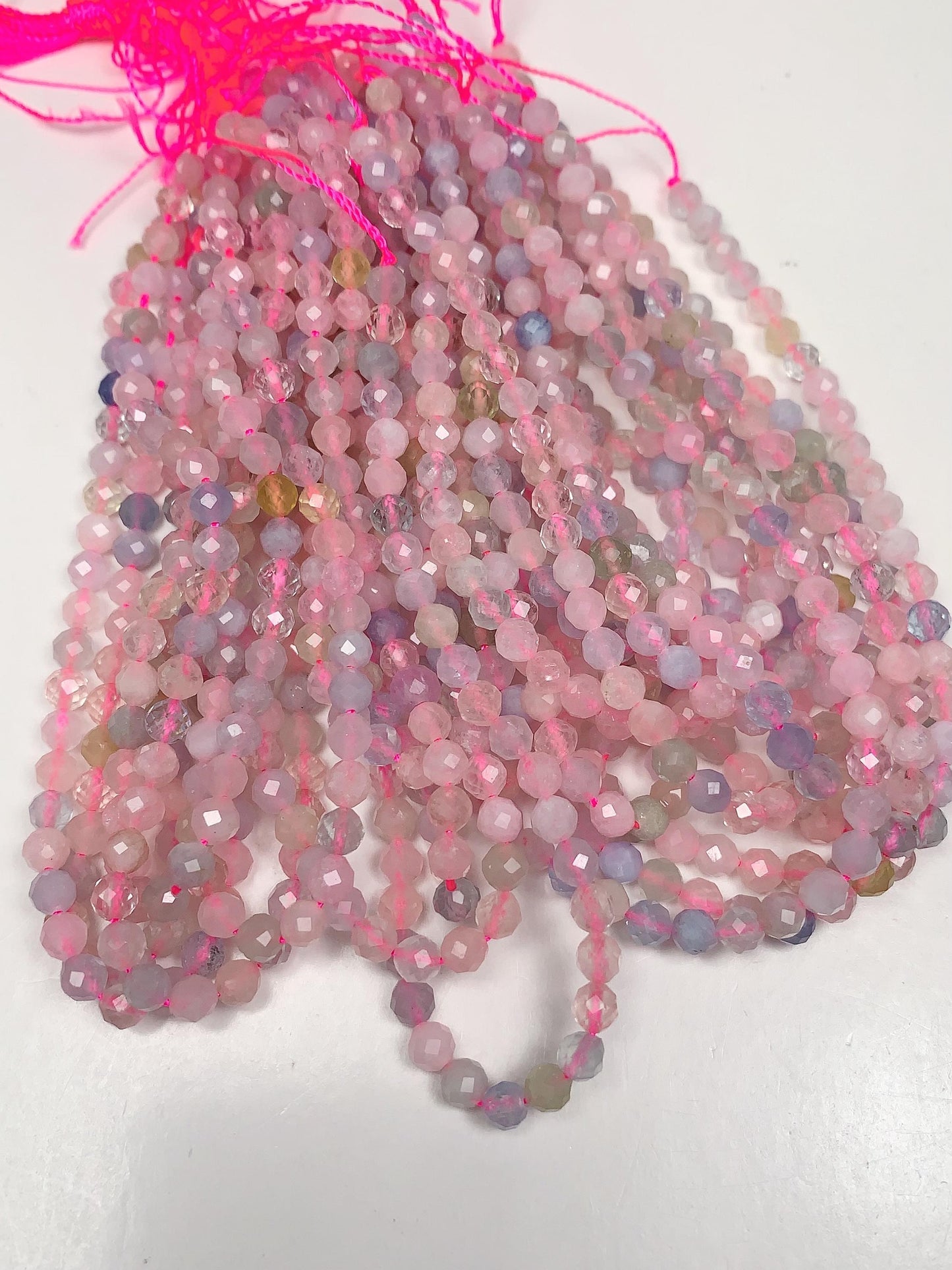 AAA Pink Blue Morganite Faceted Round Beads: 2mm 3mm 4mm, 15.5" Strand