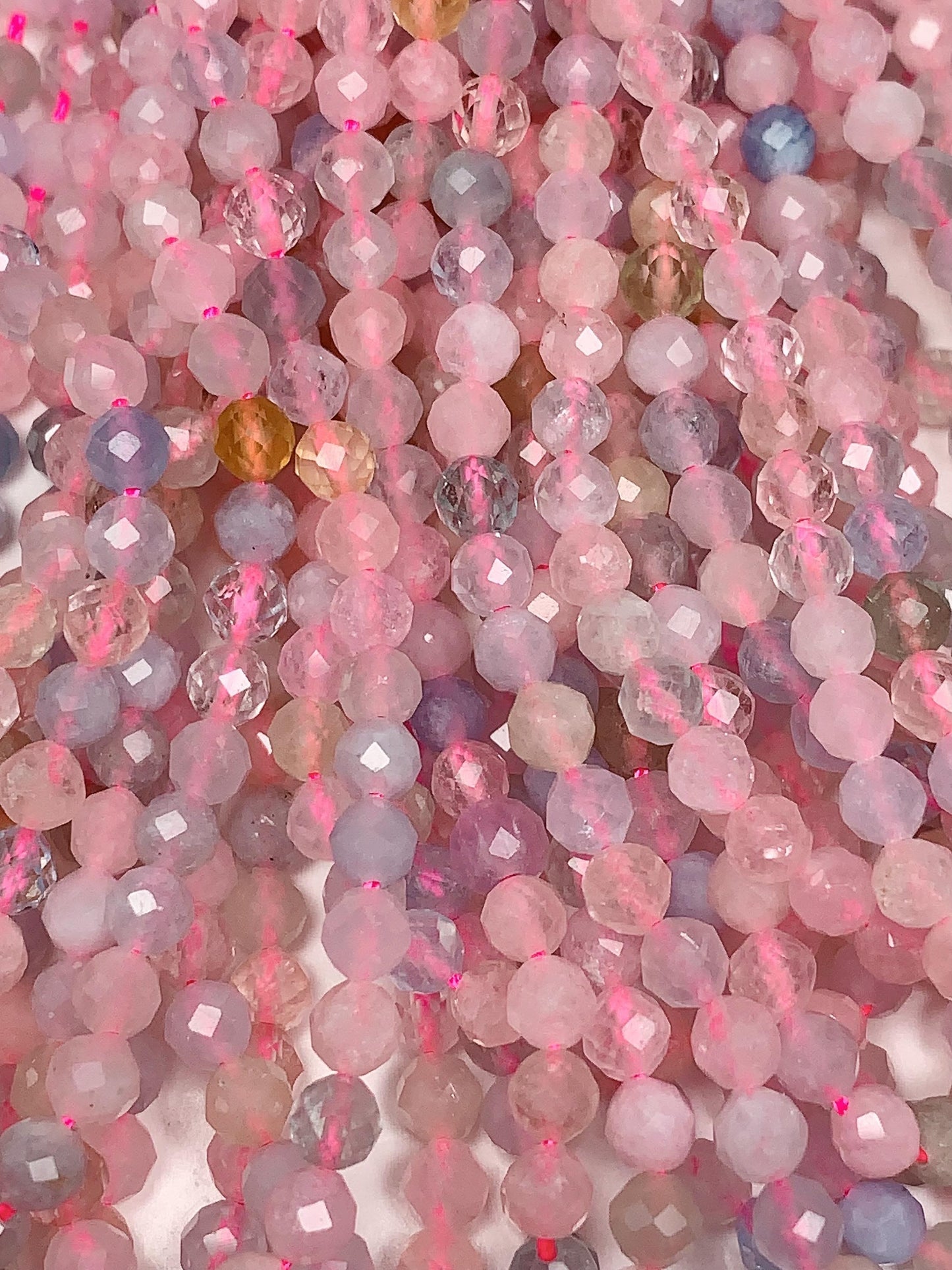 AAA Pink Blue Morganite Faceted Round Beads: 2mm 3mm 4mm, 15.5" Strand